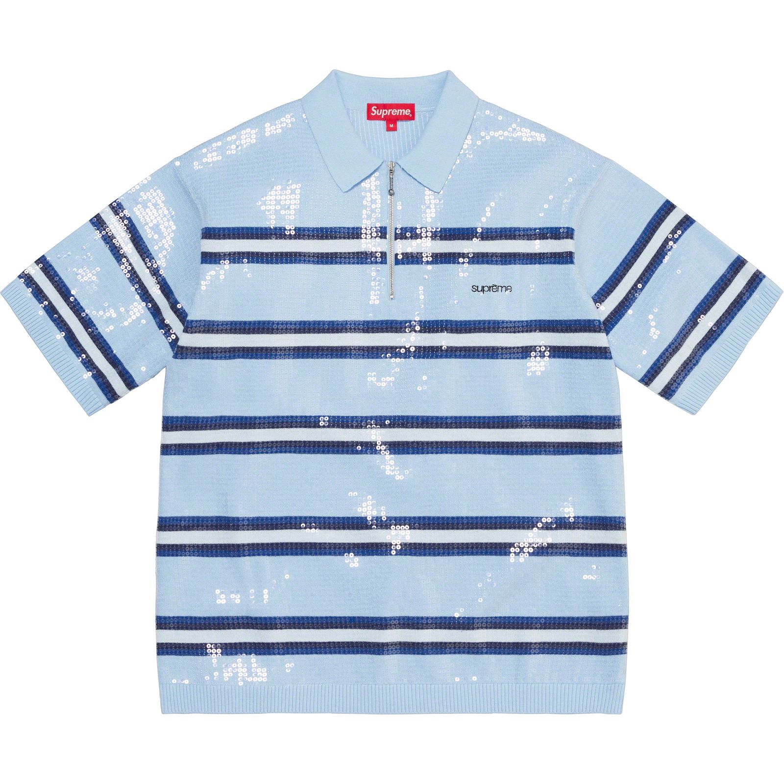 Sequin Stripe Zip Polo