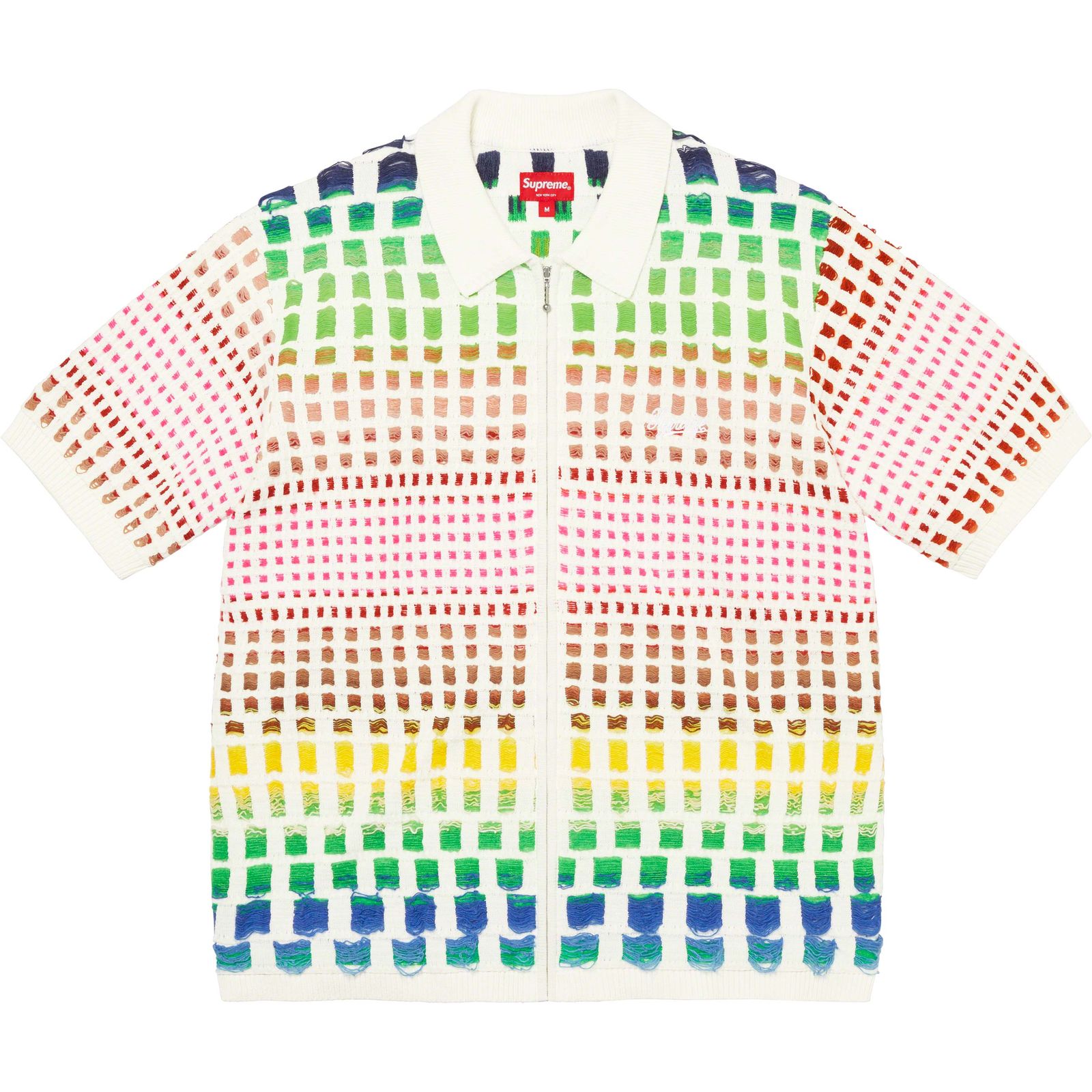 Gradient Grid Zip Up Polo