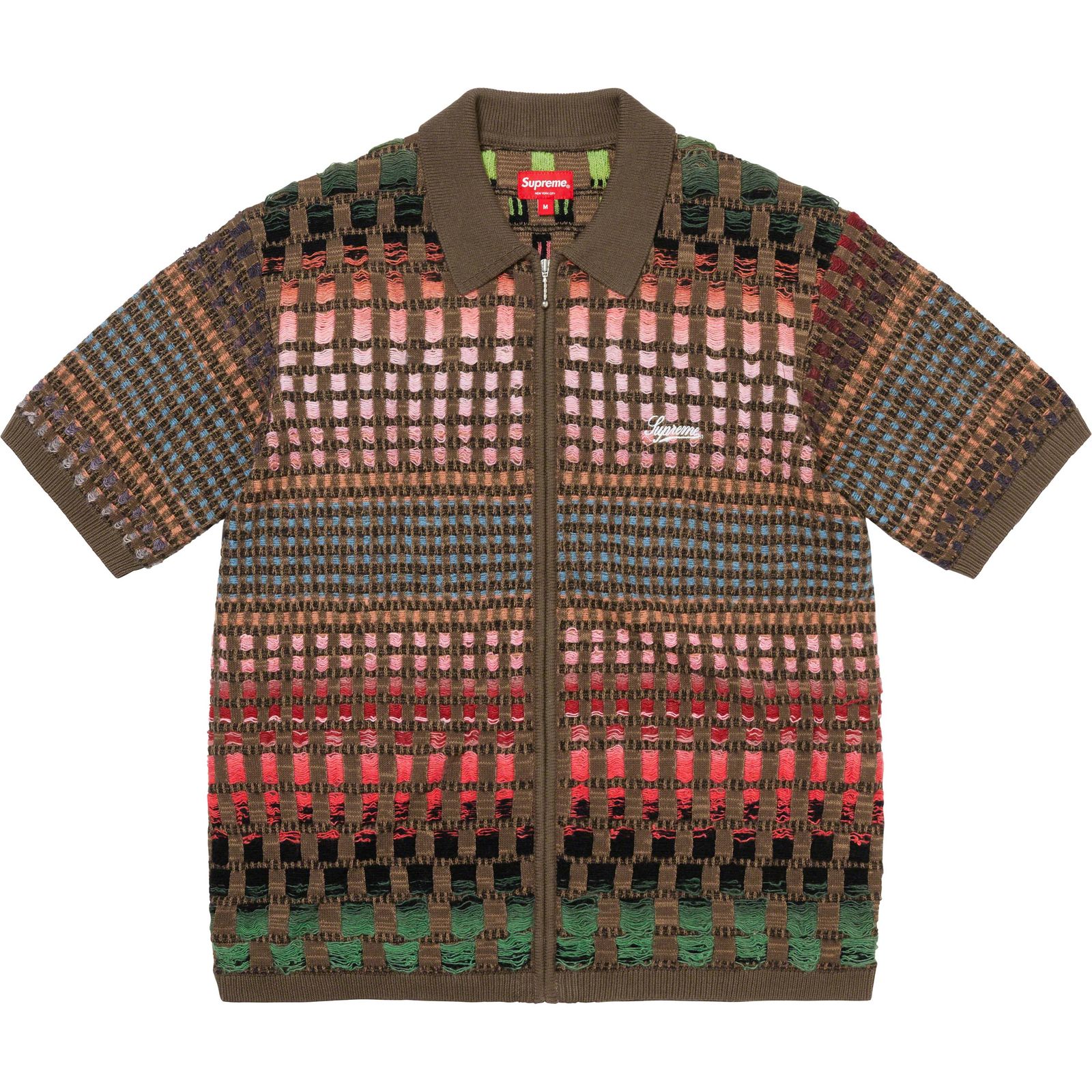 Gradient Grid Zip Up Polo