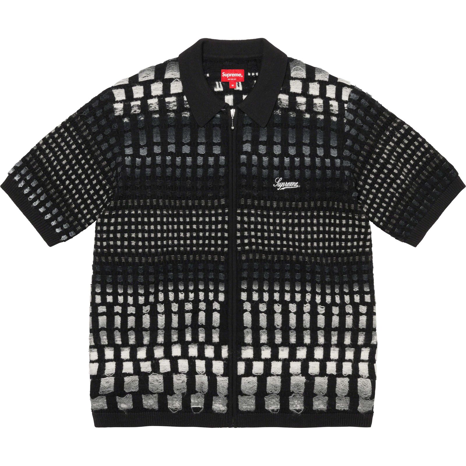 Gradient Grid Zip Up Polo