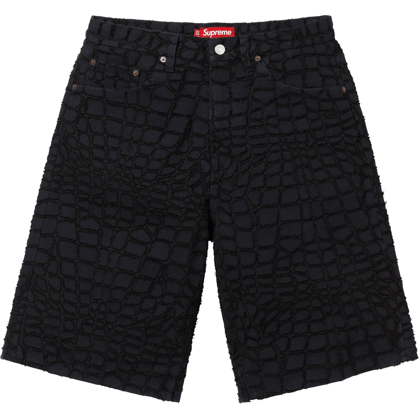 Frayed Croc Baggy Denim Short
