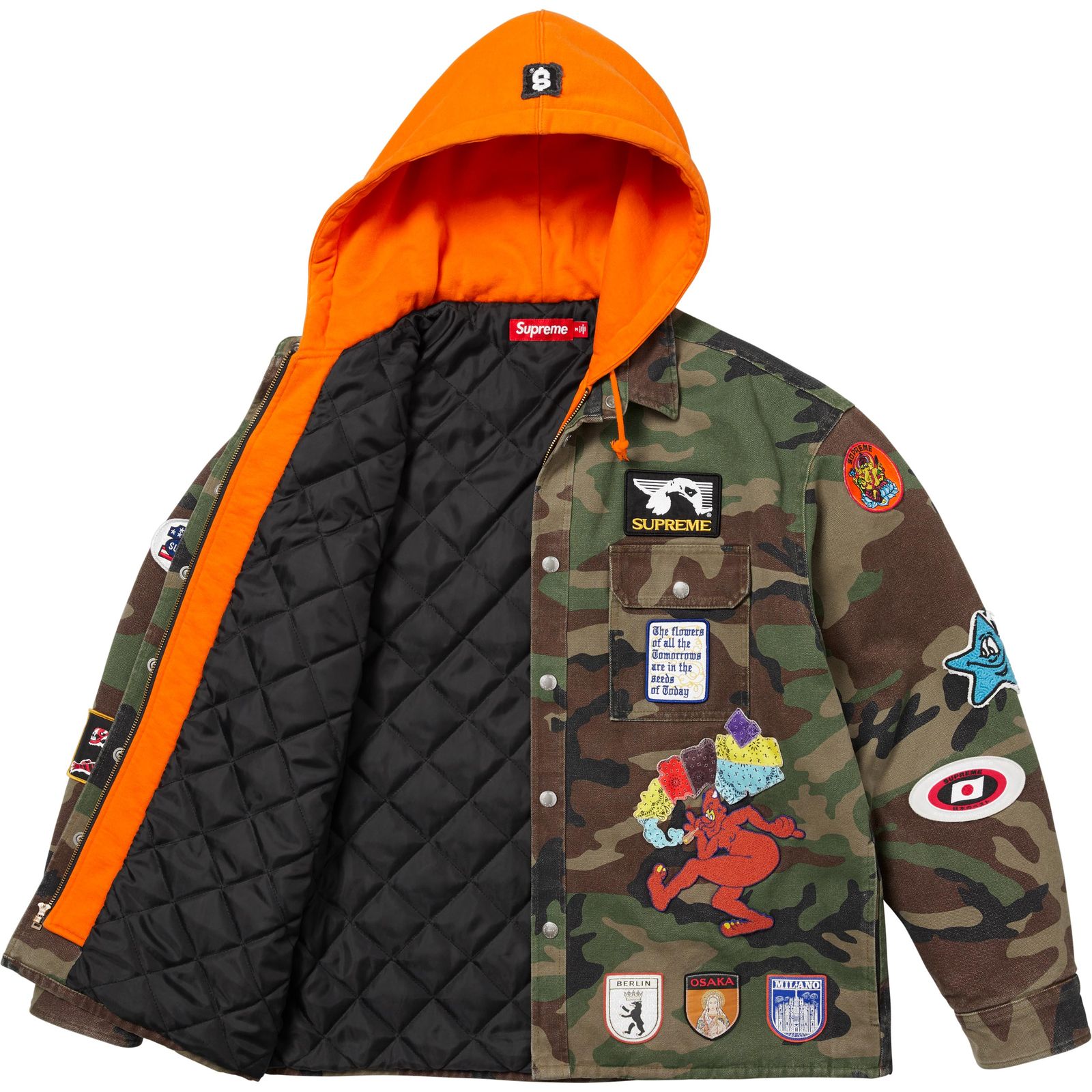 Patches Hooded Zip Up Shirt