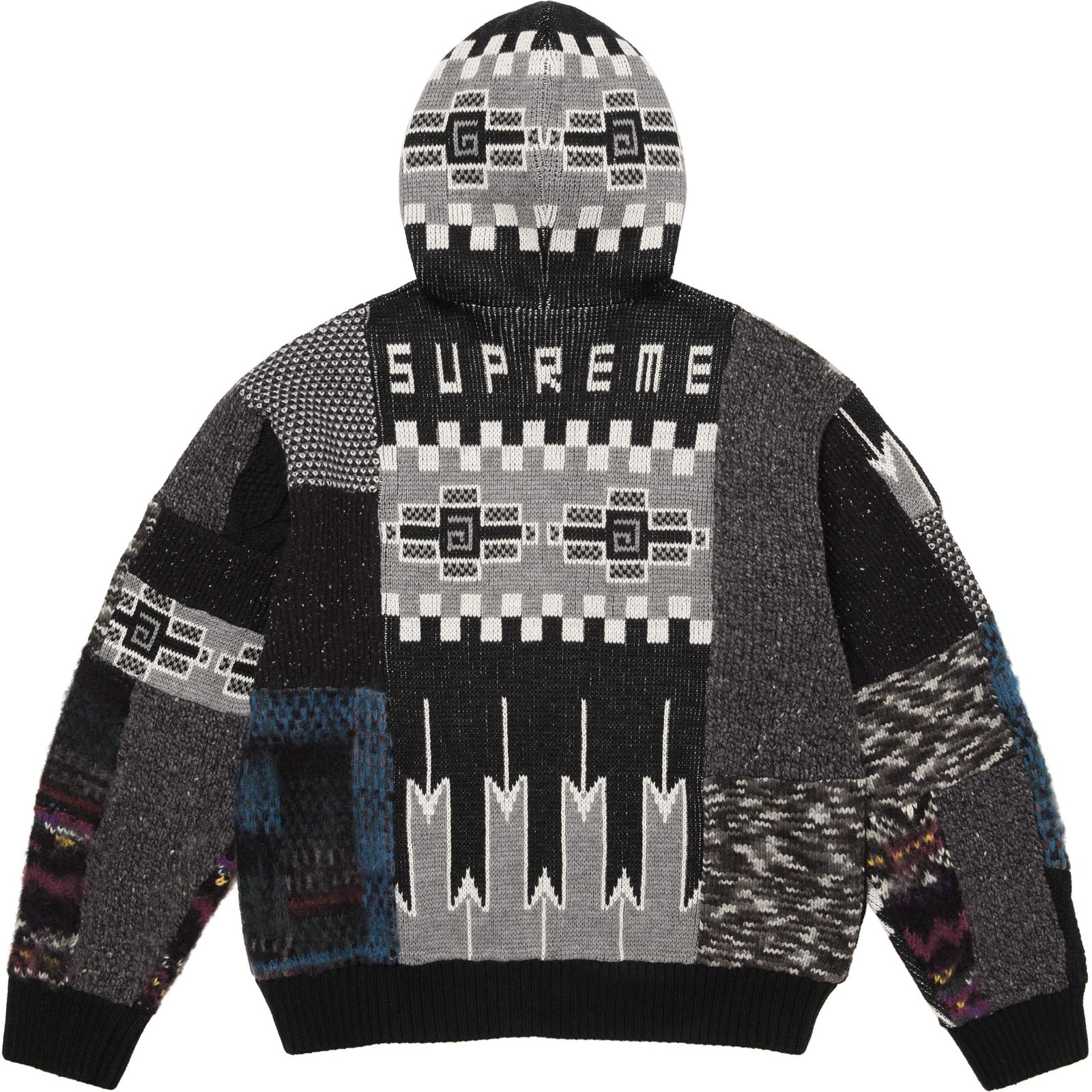 Patchwork Zip Up Hooded Sweater