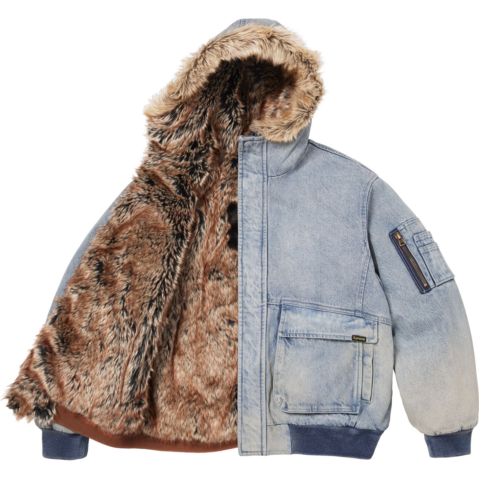 Reversible Faux Fur Hooded Work Jacket