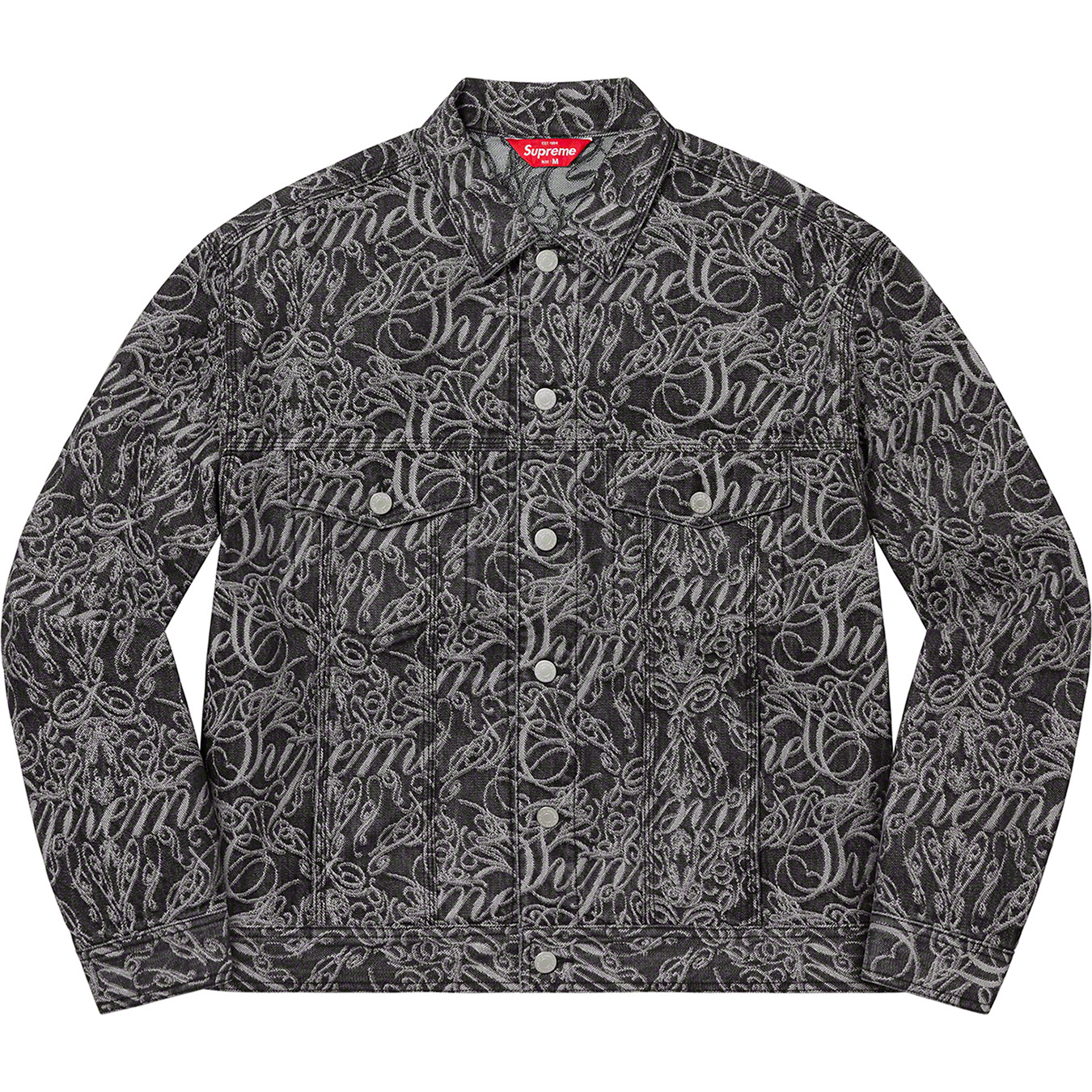 Script Jacquard Denim Trucker Jacket