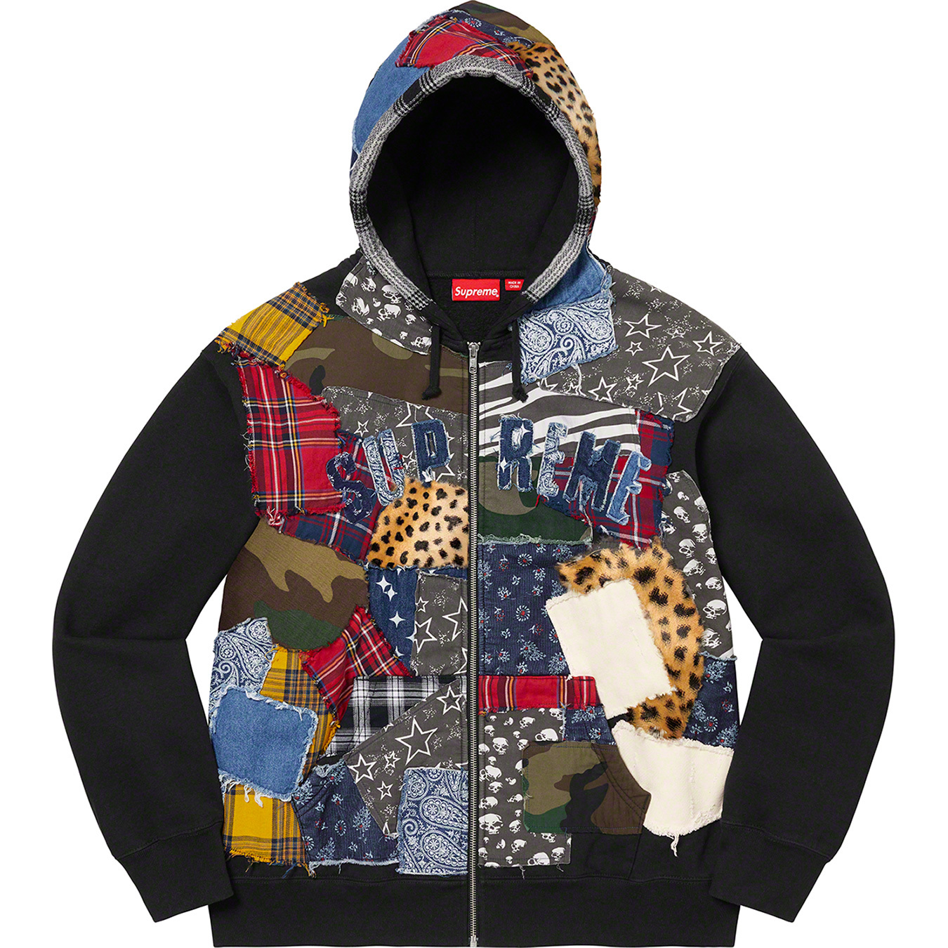 Patchwork Zip Up Hooded Sweatshirt