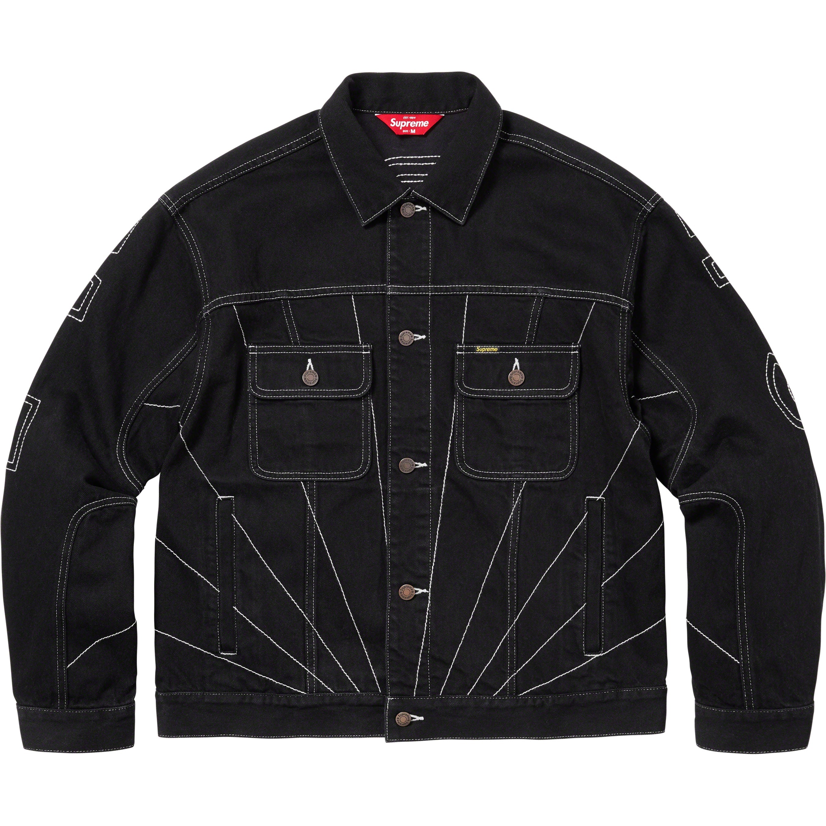 Radial Embroidered Denim Trucker Jacket