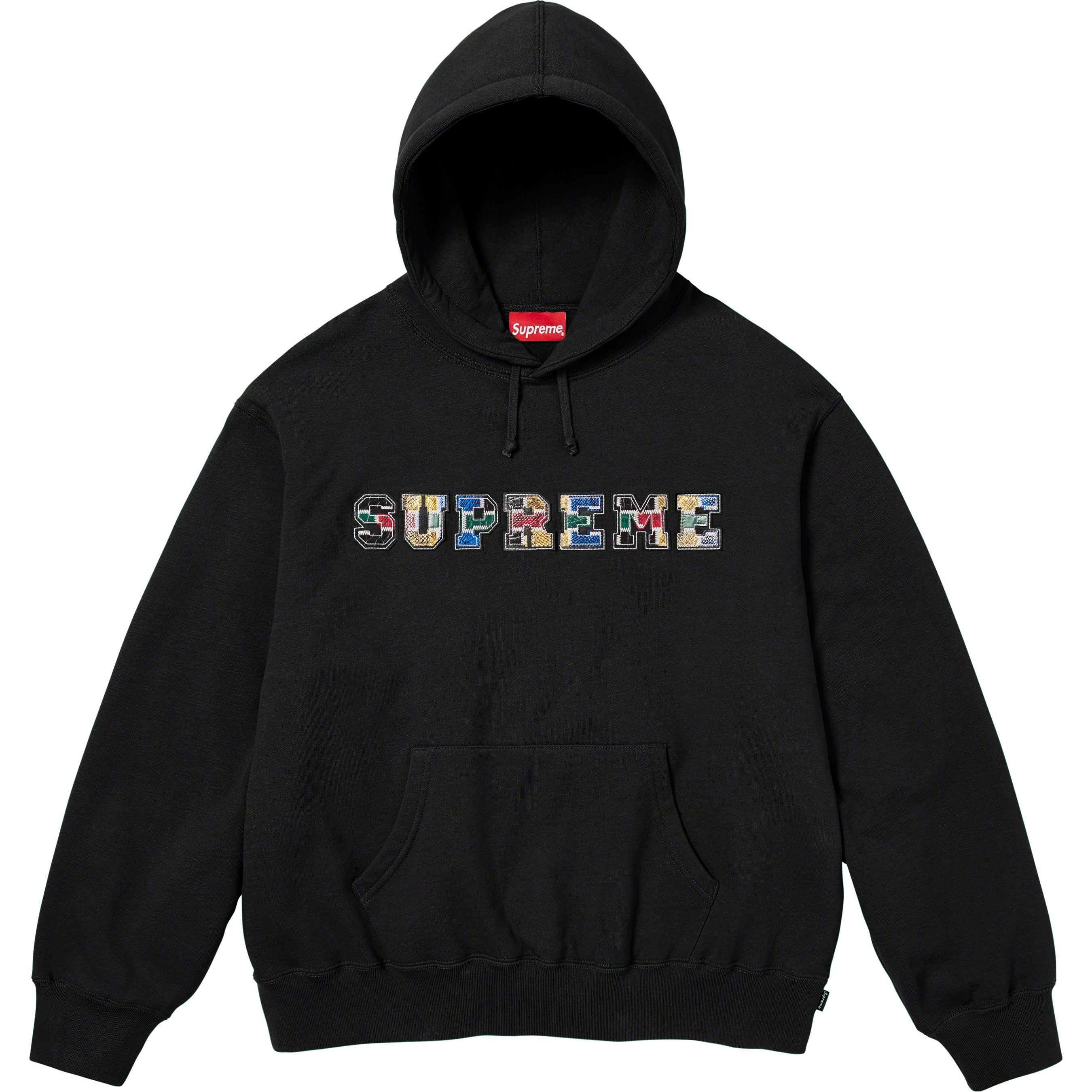 Collegiate Patchwork Leather Hooded Sweatshirt