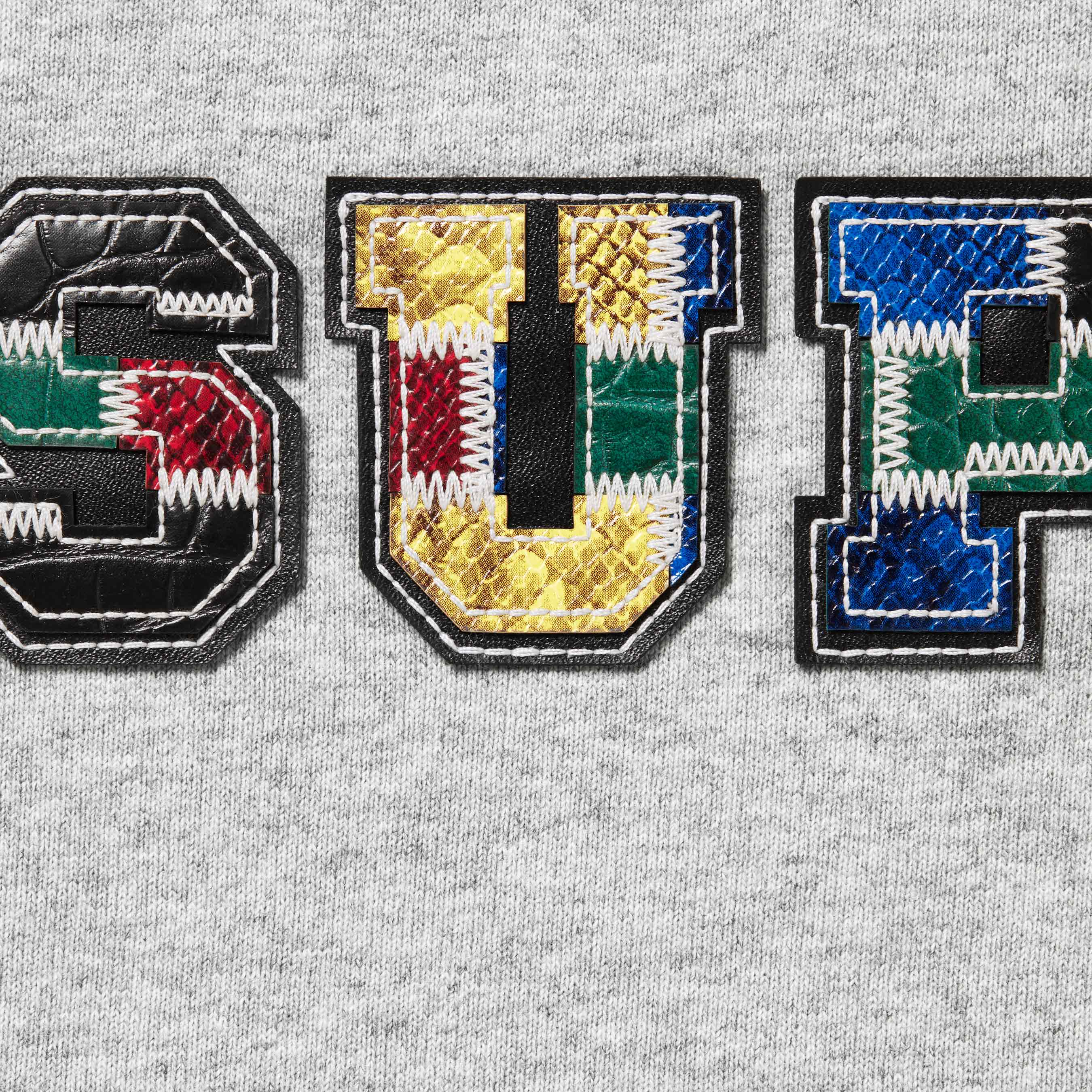Collegiate Patchwork Leather Hooded Sweatshirt