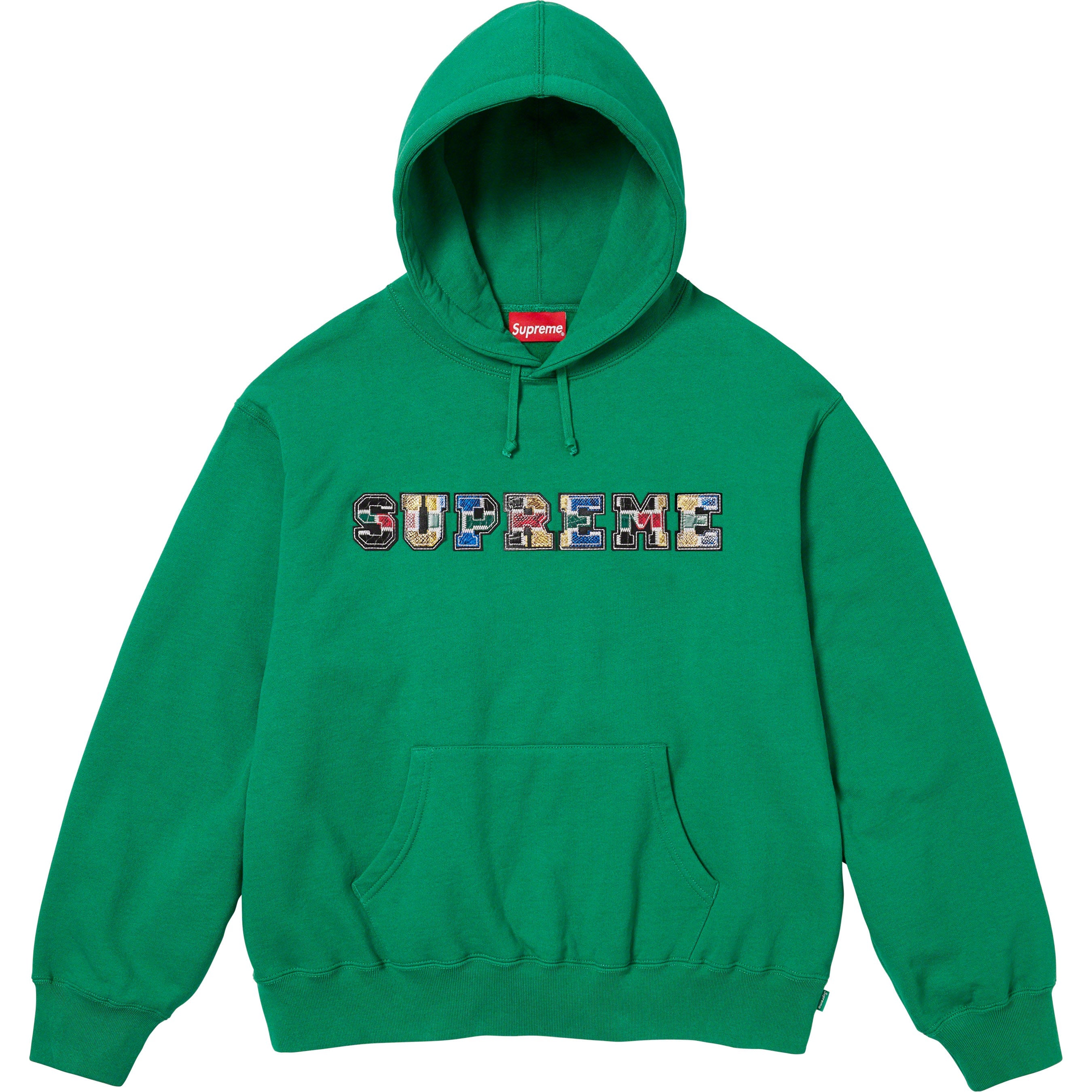 Collegiate Patchwork Leather Hooded Sweatshirt