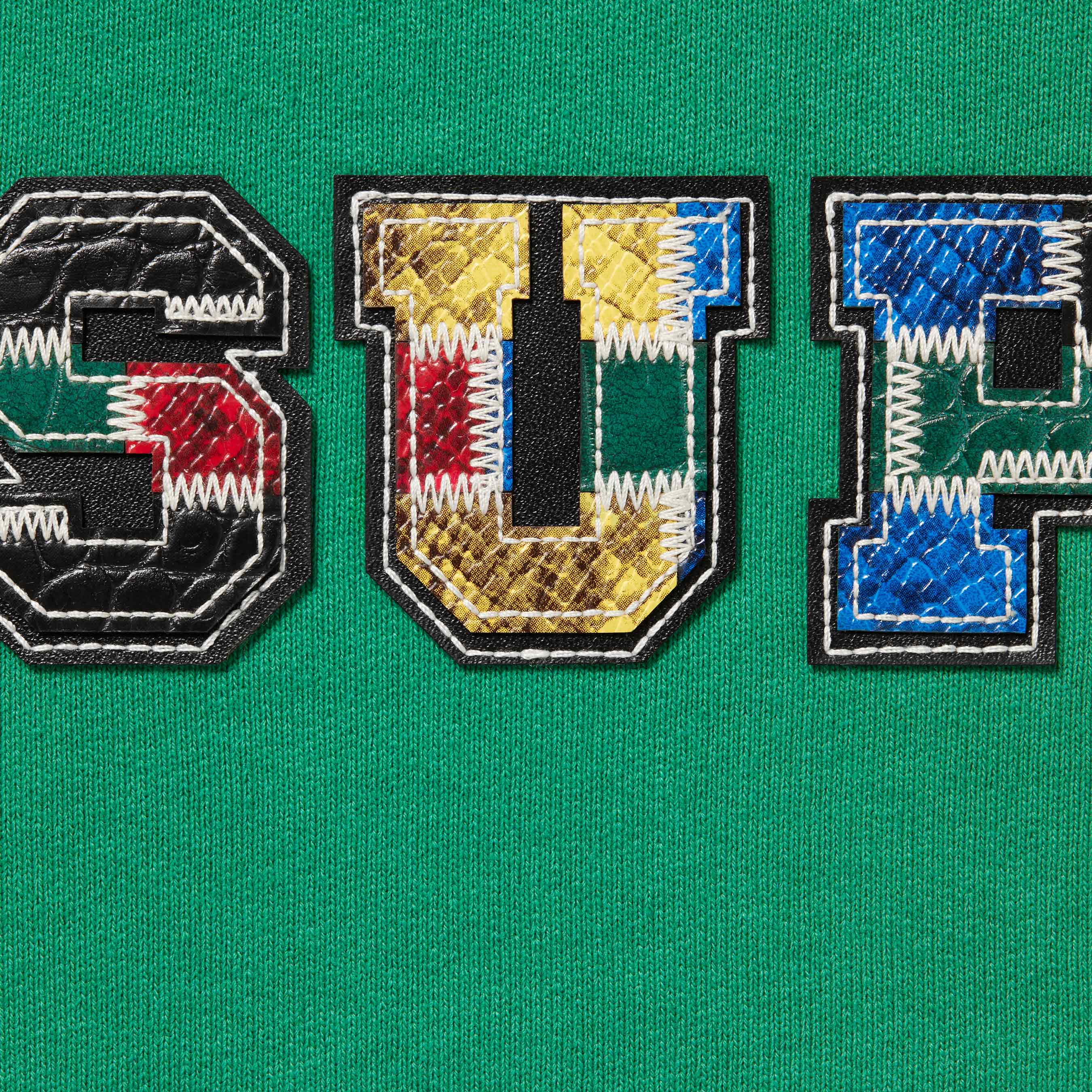 Collegiate Patchwork Leather Hooded Sweatshirt