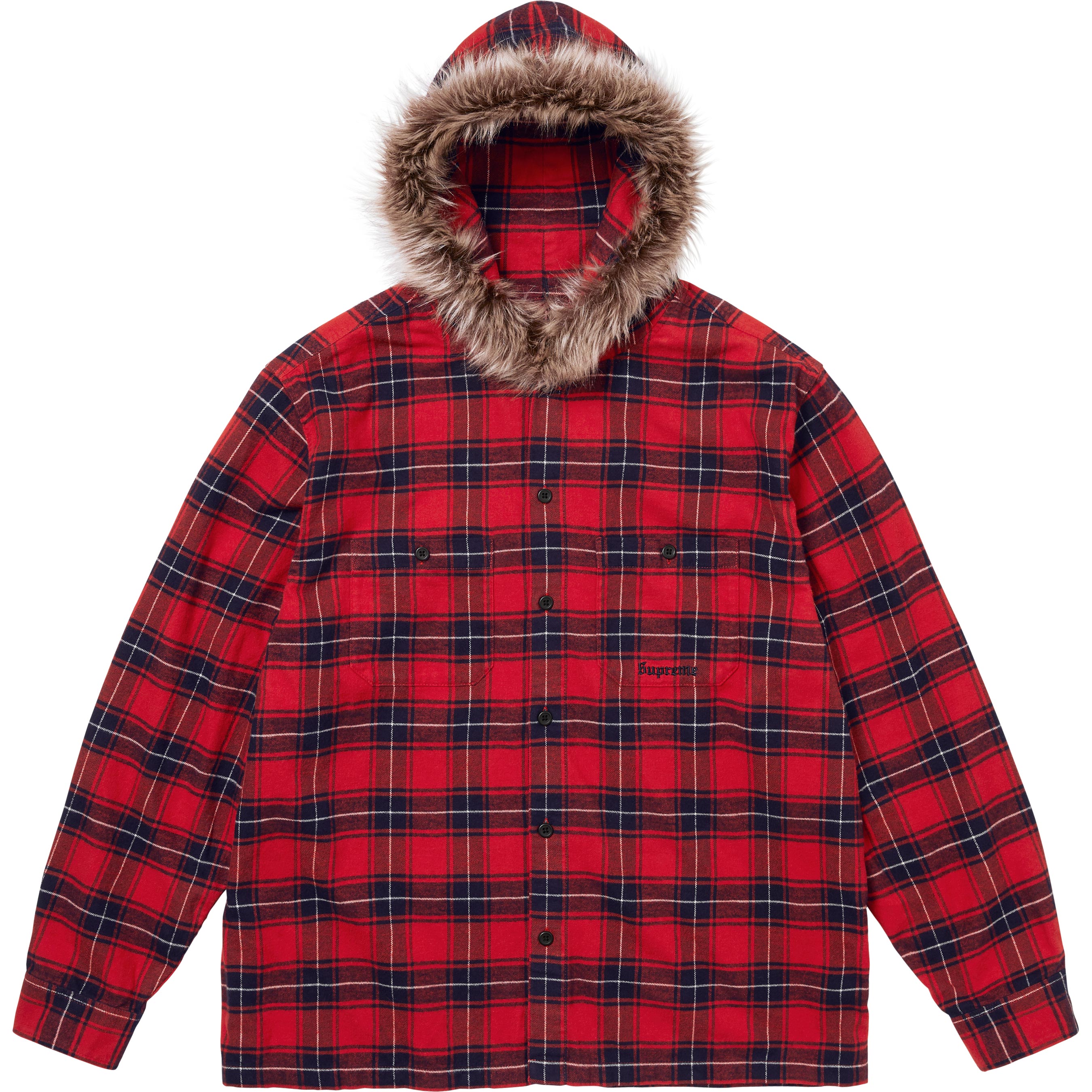 Fur Trim Flannel Hooded Shirt