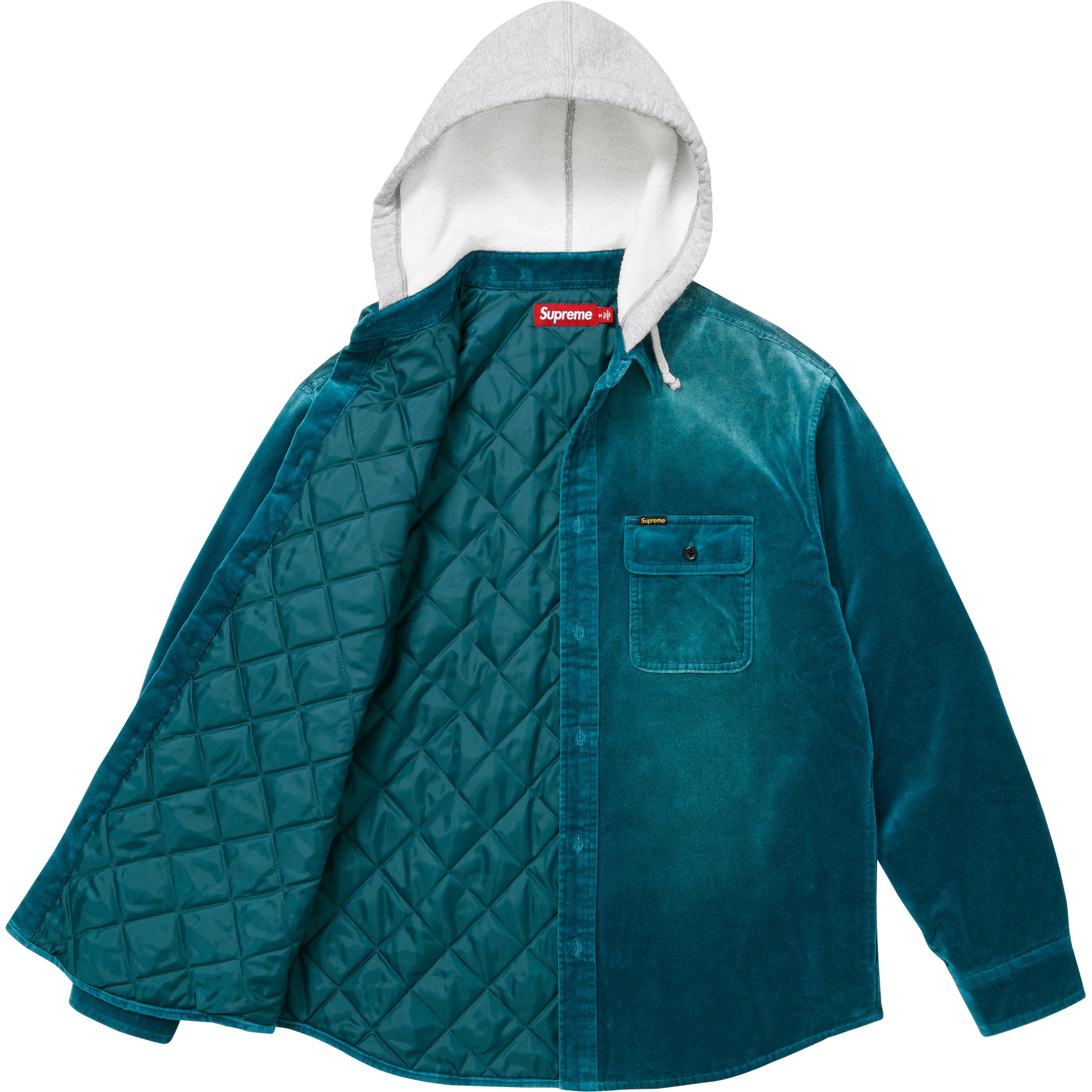 Quilted Lined Hooded Velvet Shirt