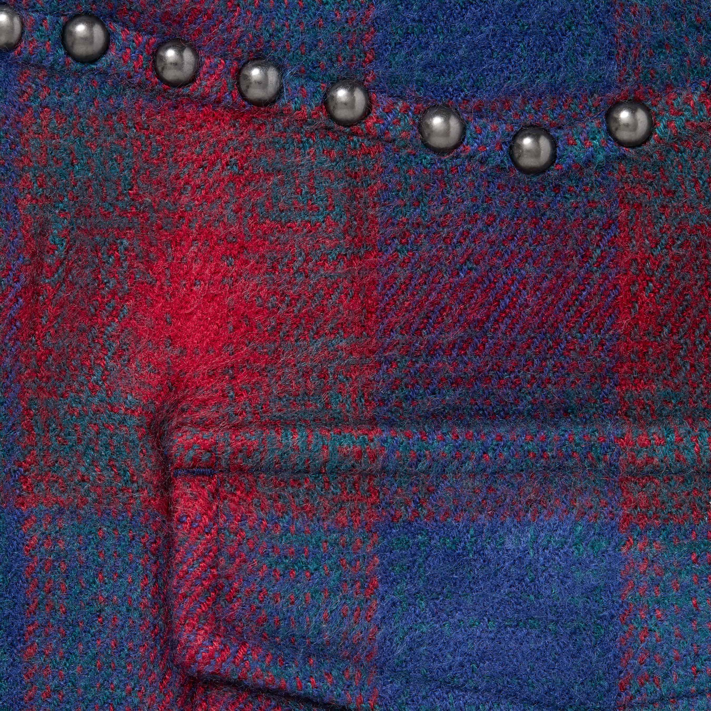 Studded Shadow Plaid Zip Up Shirt