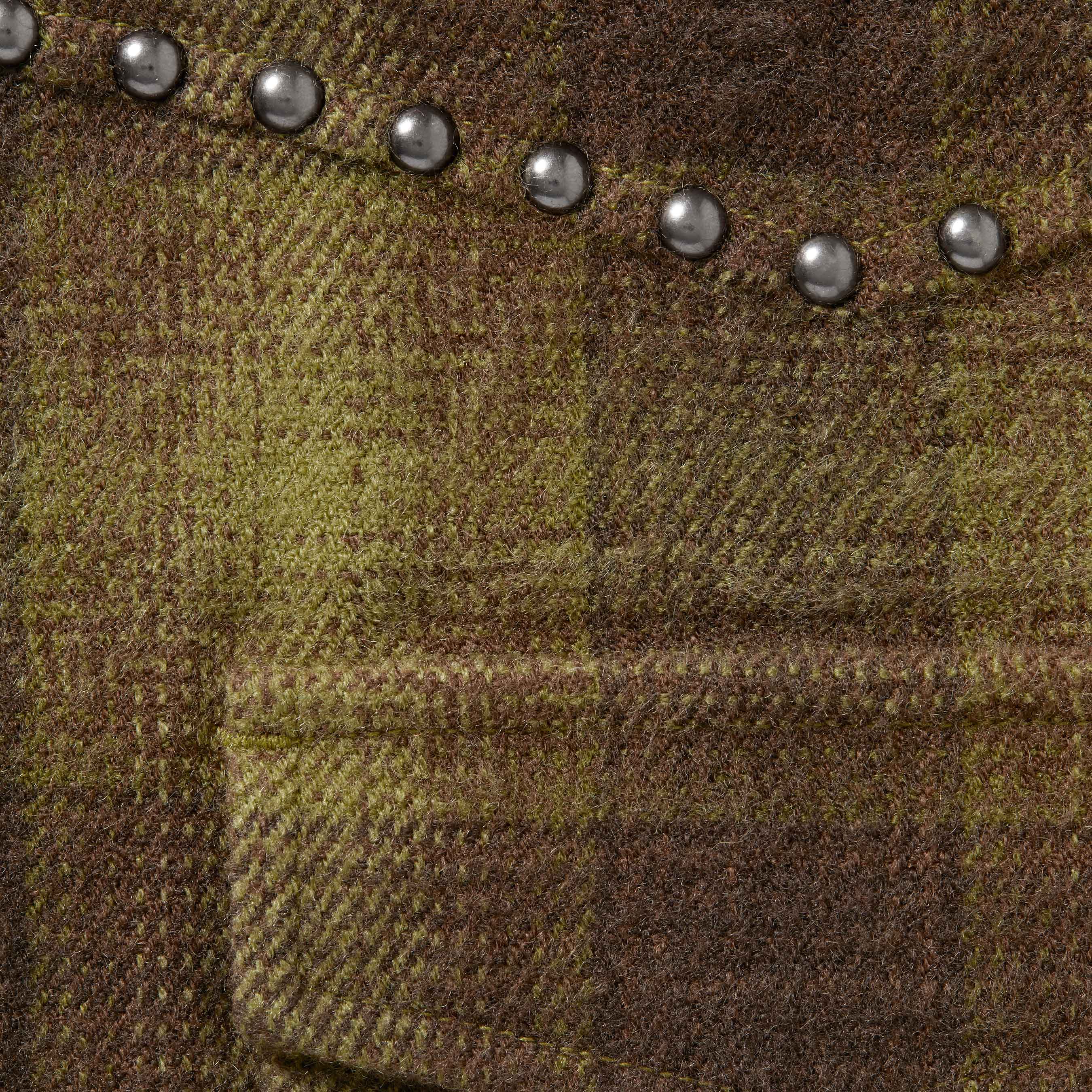 Studded Shadow Plaid Zip Up Shirt