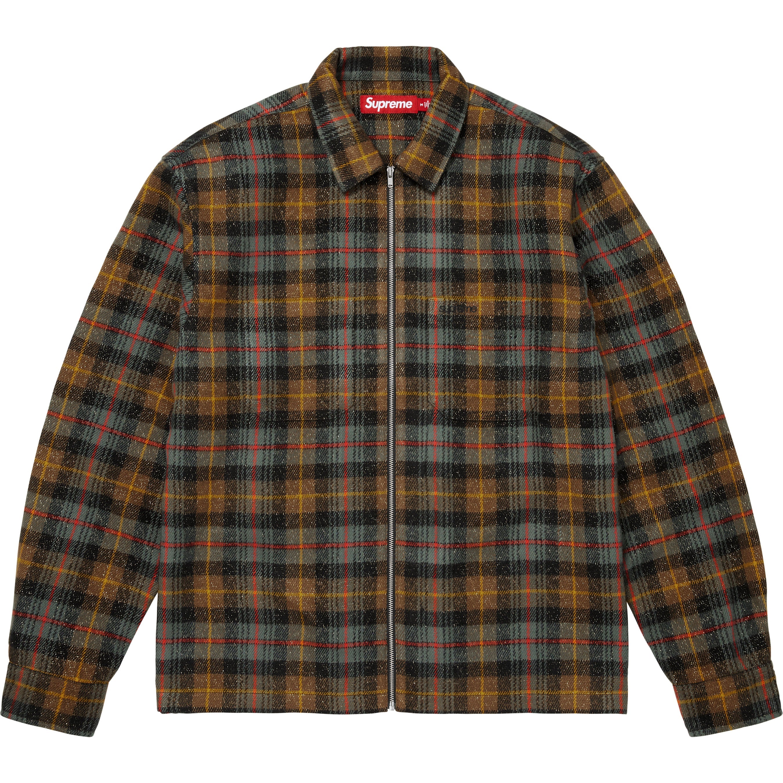 Metallic Flannel Zip Up Shirt