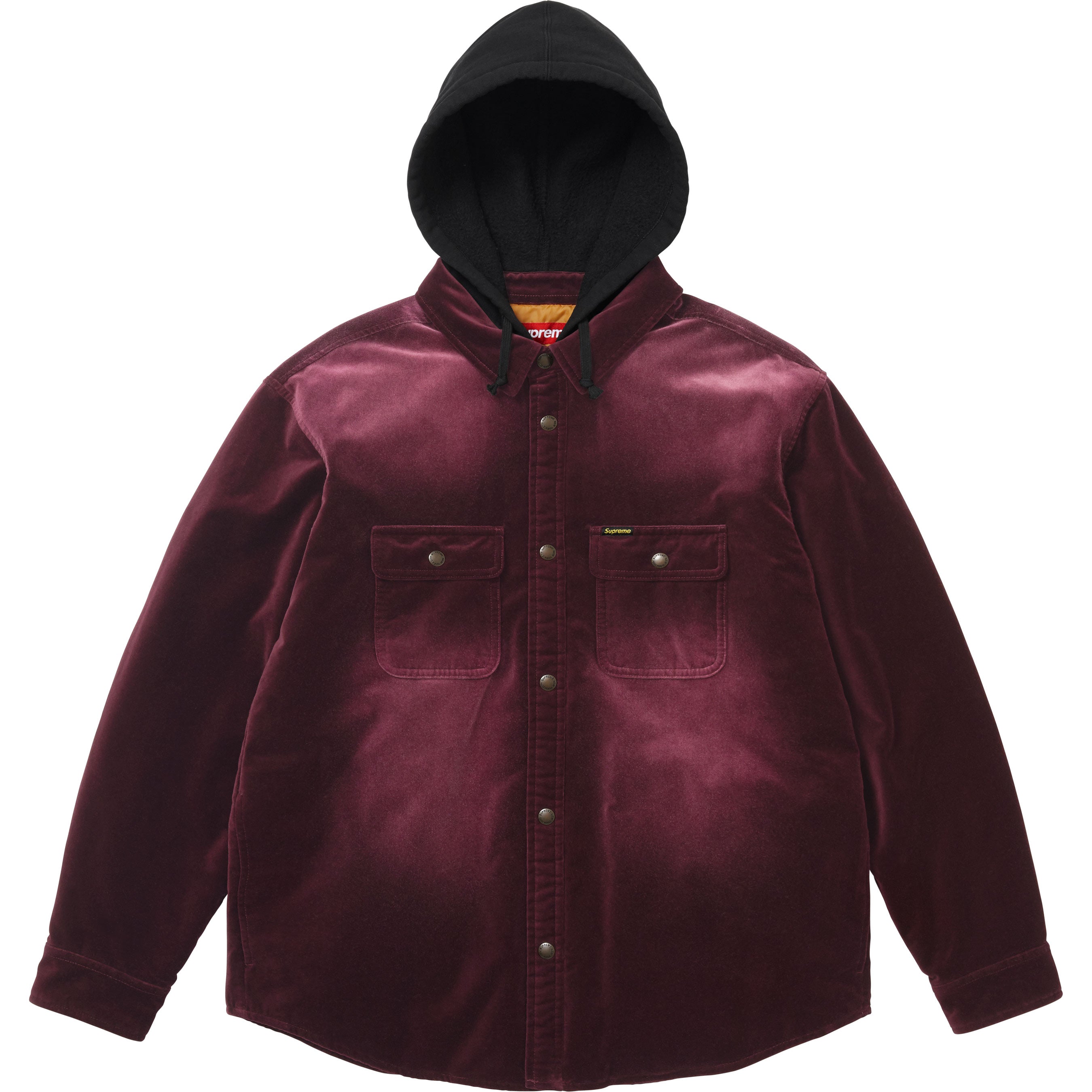 Quilted Lined Hooded Velvet Snap Shirt