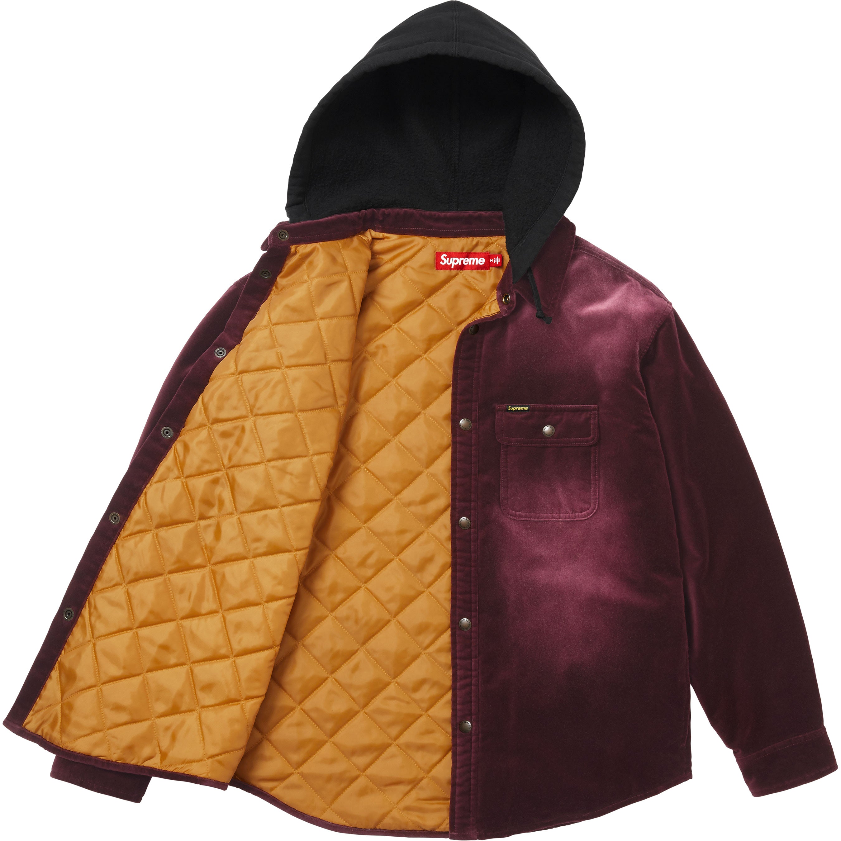 Quilted Lined Hooded Velvet Snap Shirt