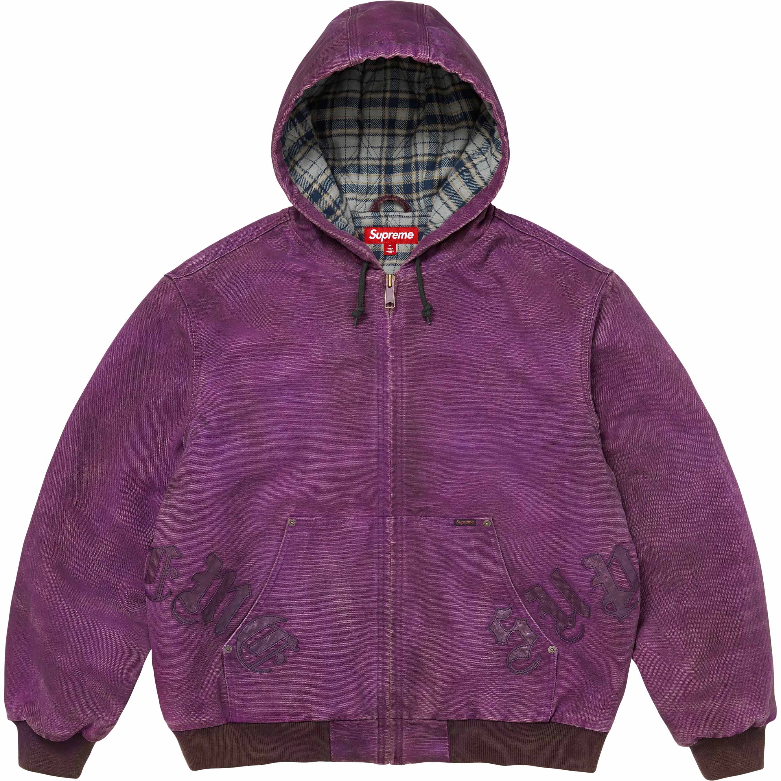 Leather Appliqué Hooded Work Jacket