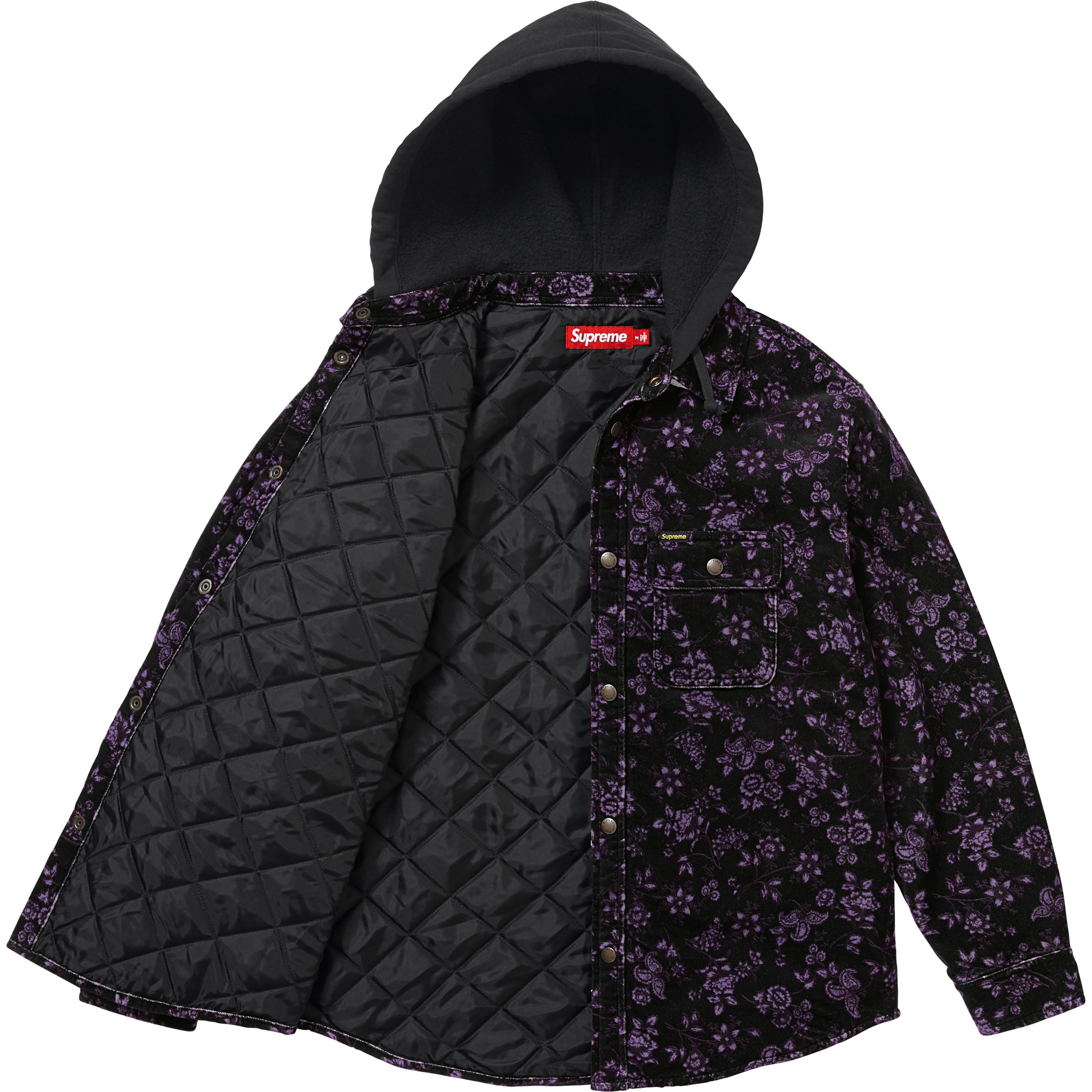 Quilted Lined Hooded Velvet Snap Shirt