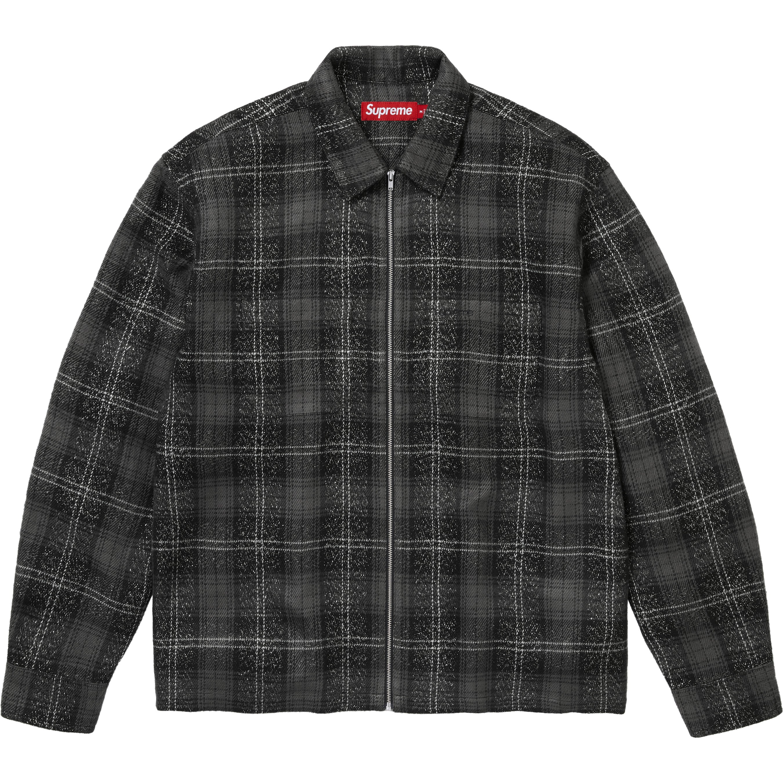 Metallic Flannel Zip Up Shirt