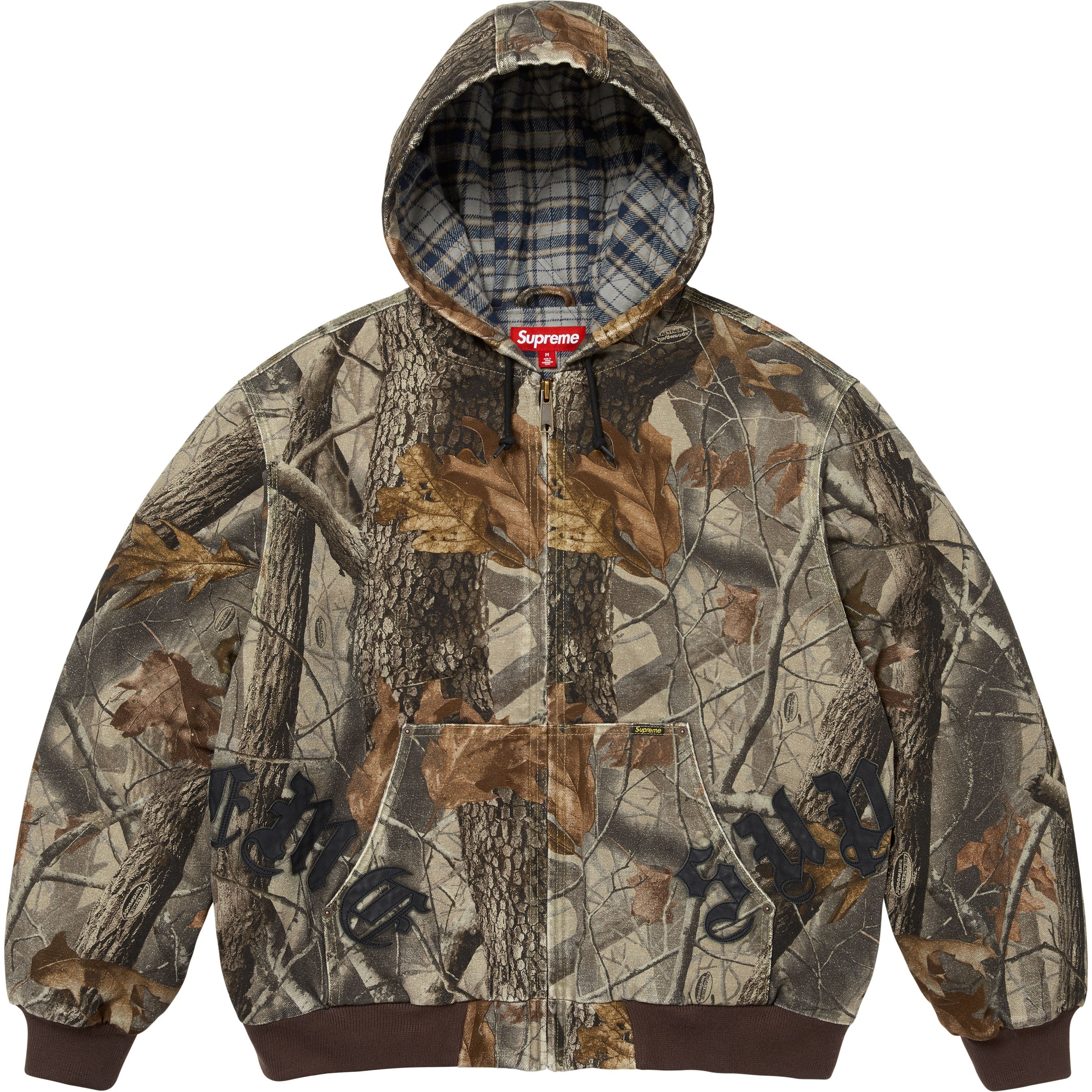 Leather Appliqué Hooded Work Jacket