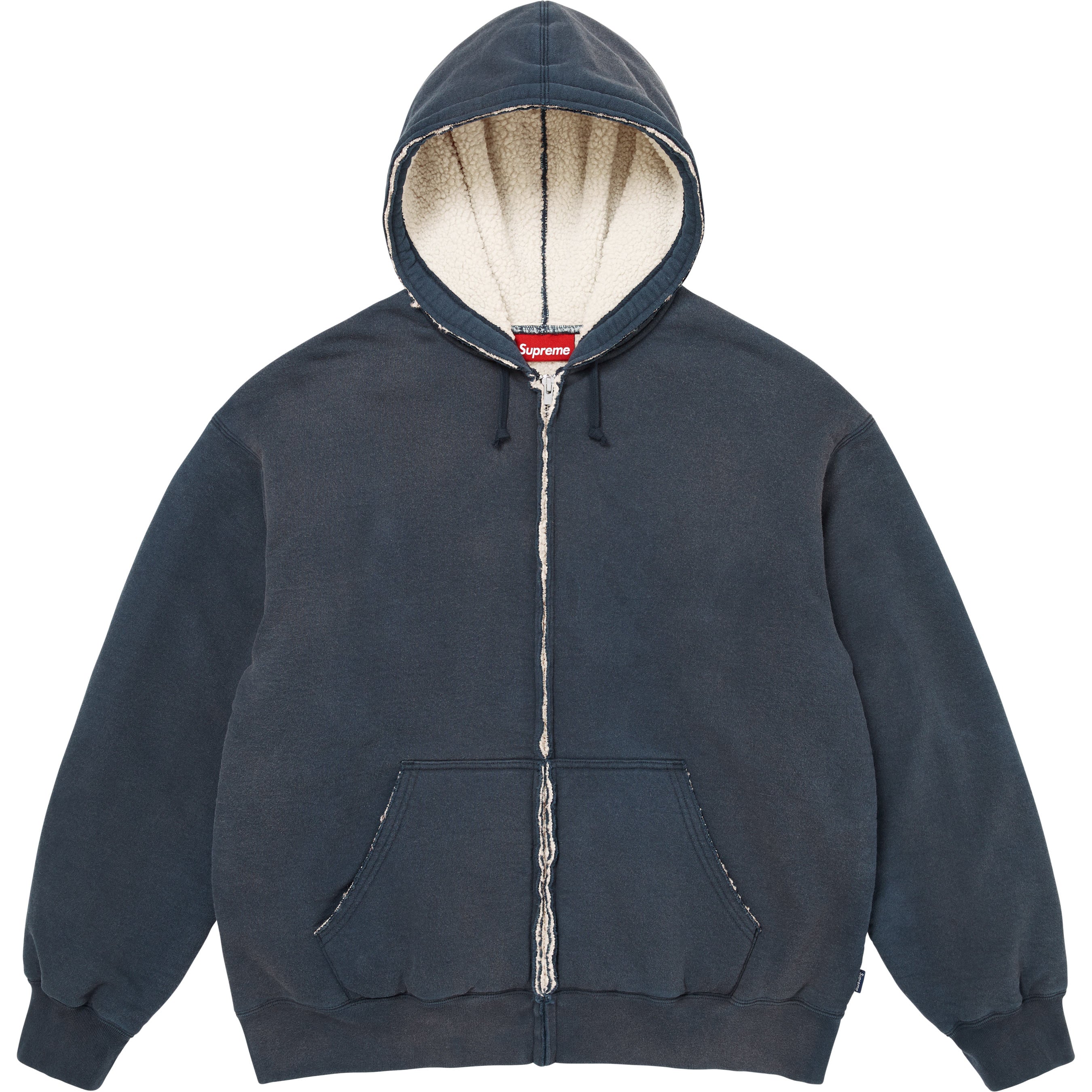 Shearling Lined Zip Up Hooded Sweatshirt