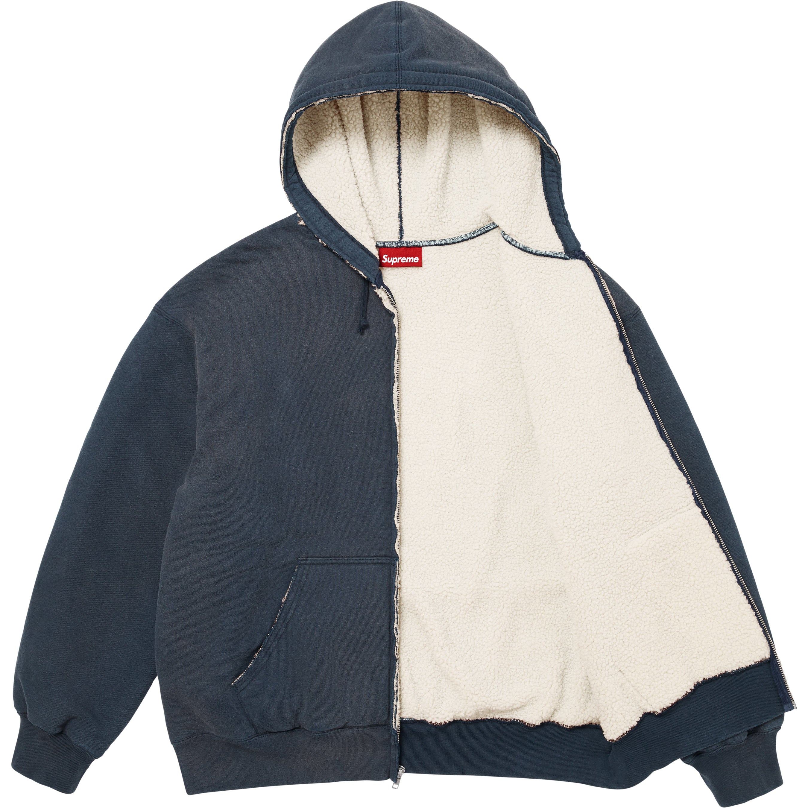 Shearling Lined Zip Up Hooded Sweatshirt