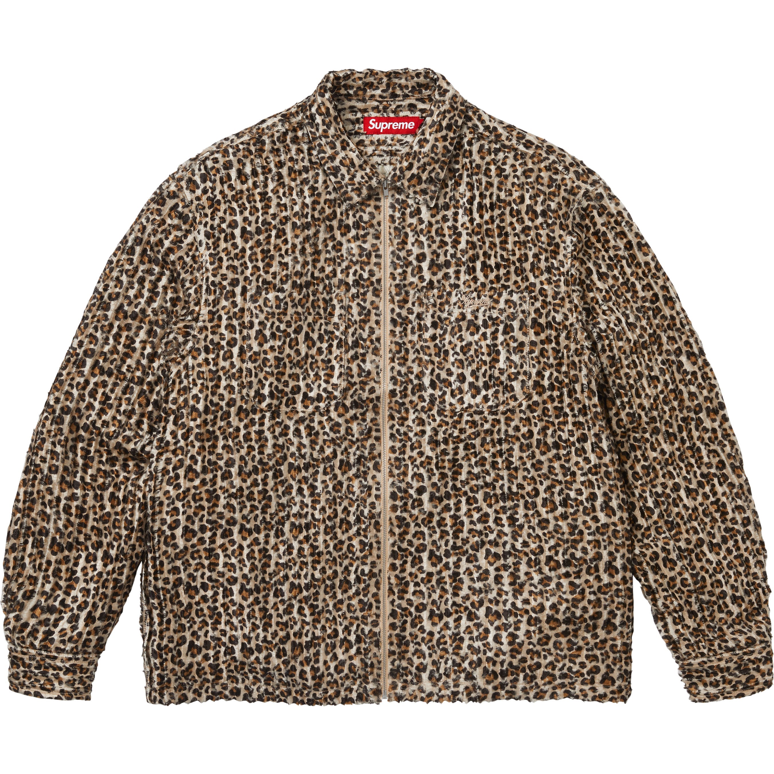 Leopard Frayed Zip Up Shirt