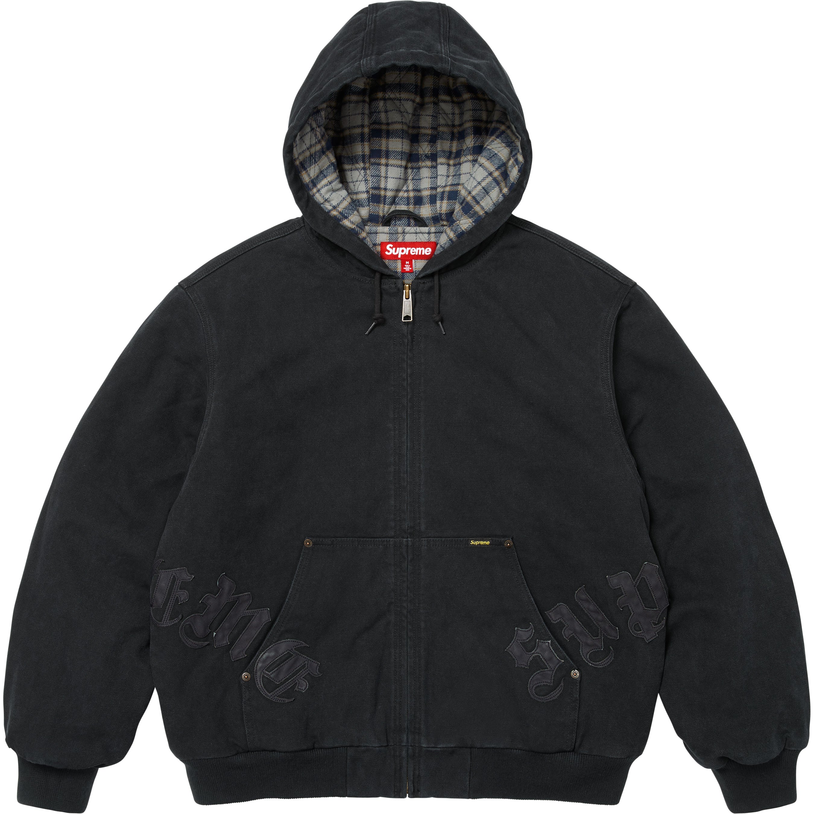 Leather Appliqué Hooded Work Jacket