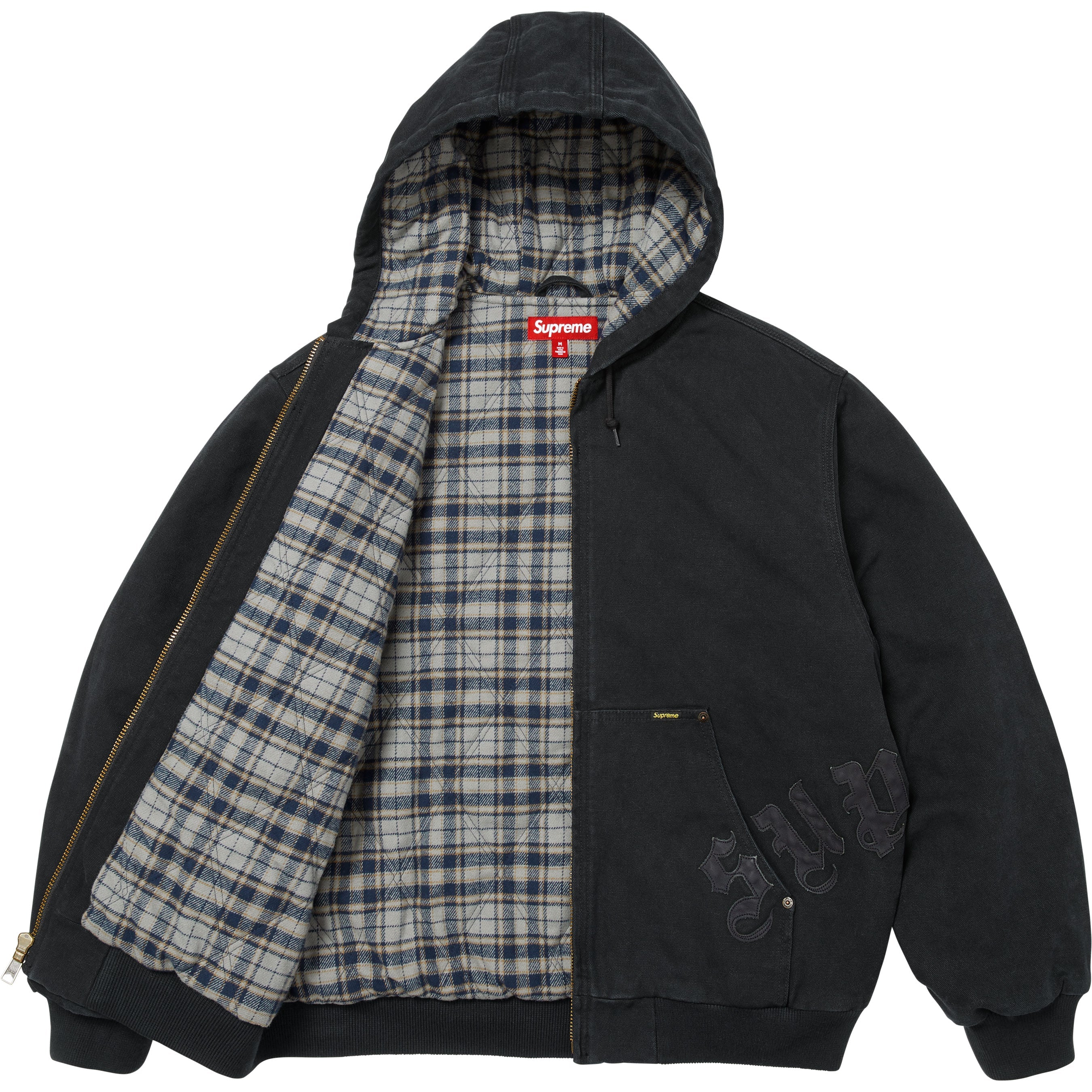 Leather Appliqué Hooded Work Jacket