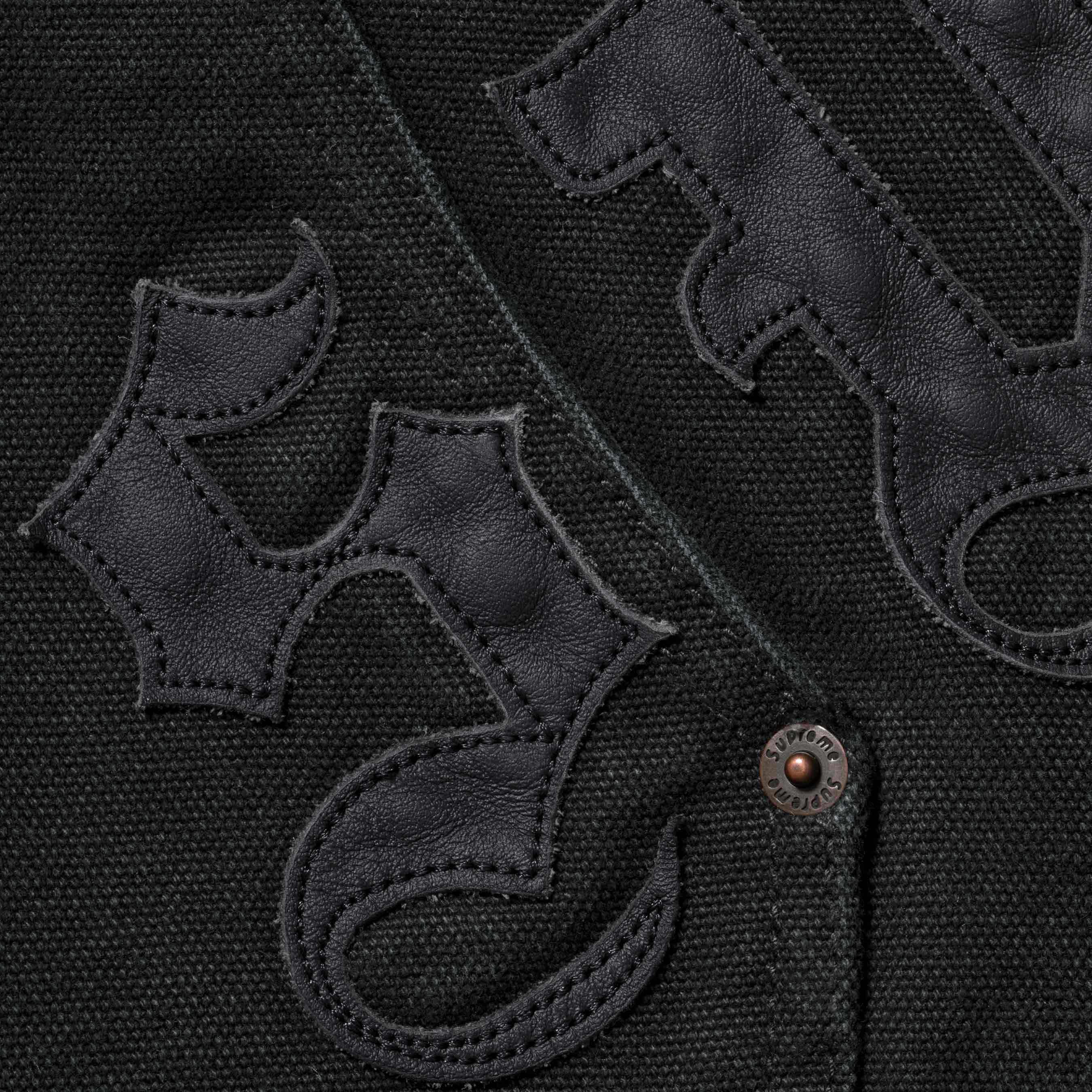 Leather Appliqué Hooded Work Jacket