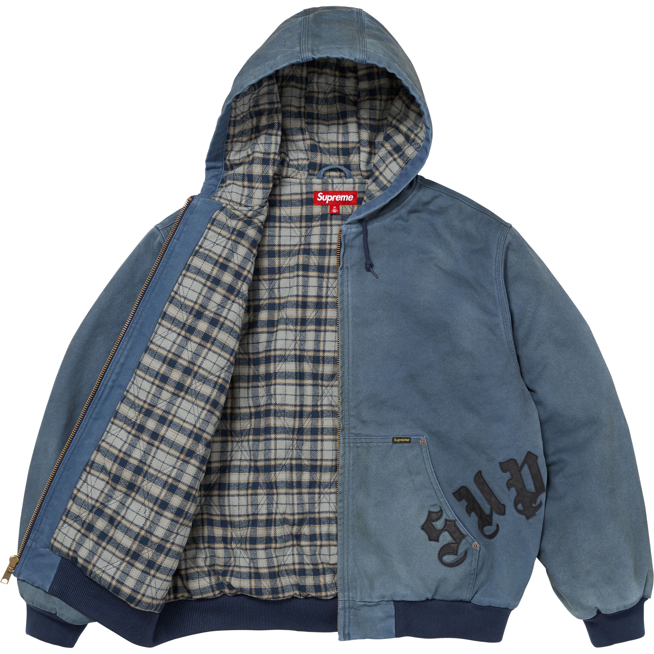 Leather Appliqué Hooded Work Jacket