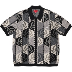 Abstract Textured Zip Up Polo