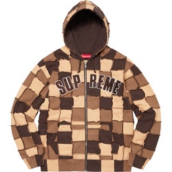 Reverse Patchwork Zip Up Hooded Sweatshirt