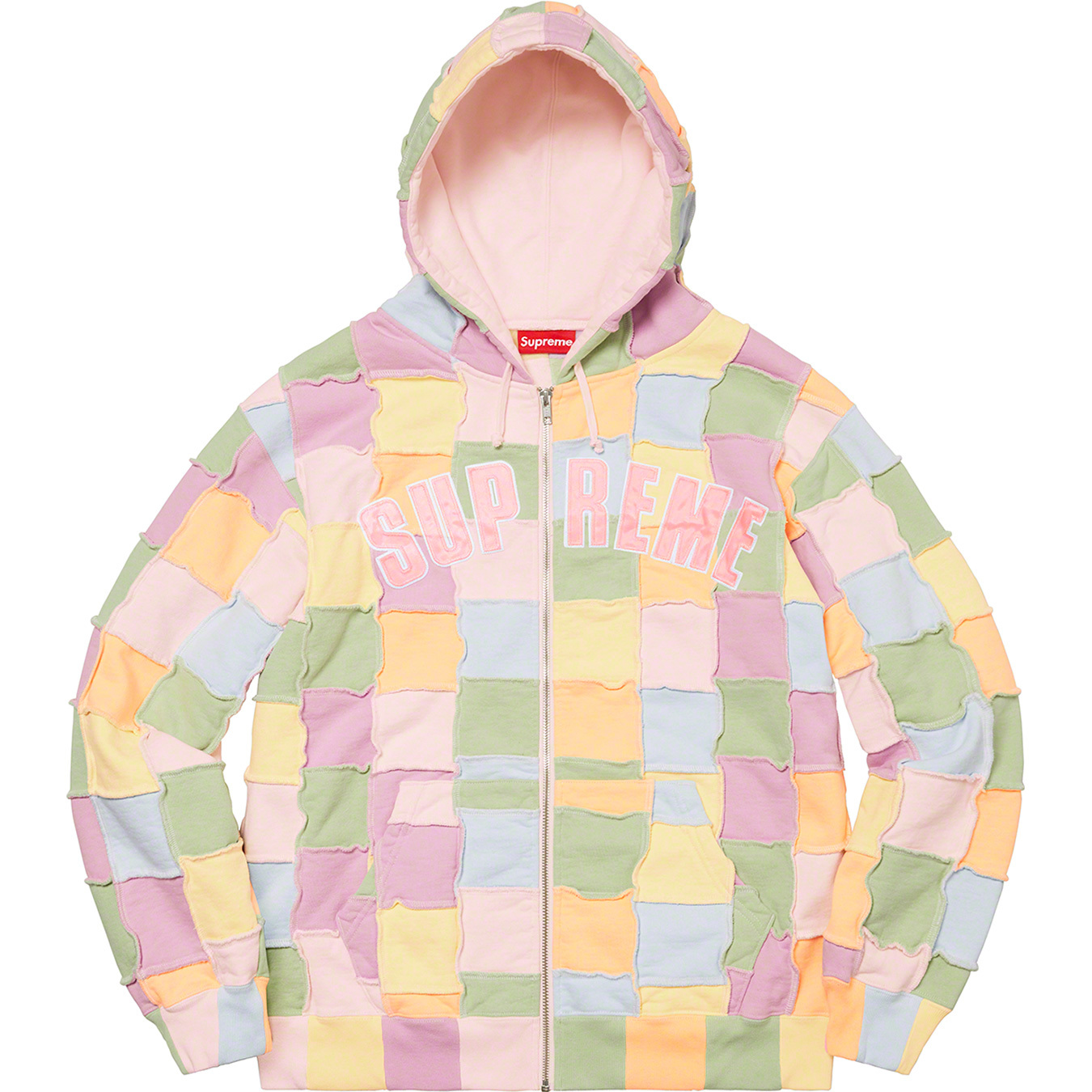 Reverse Patchwork Zip Up Hooded Sweatshirt