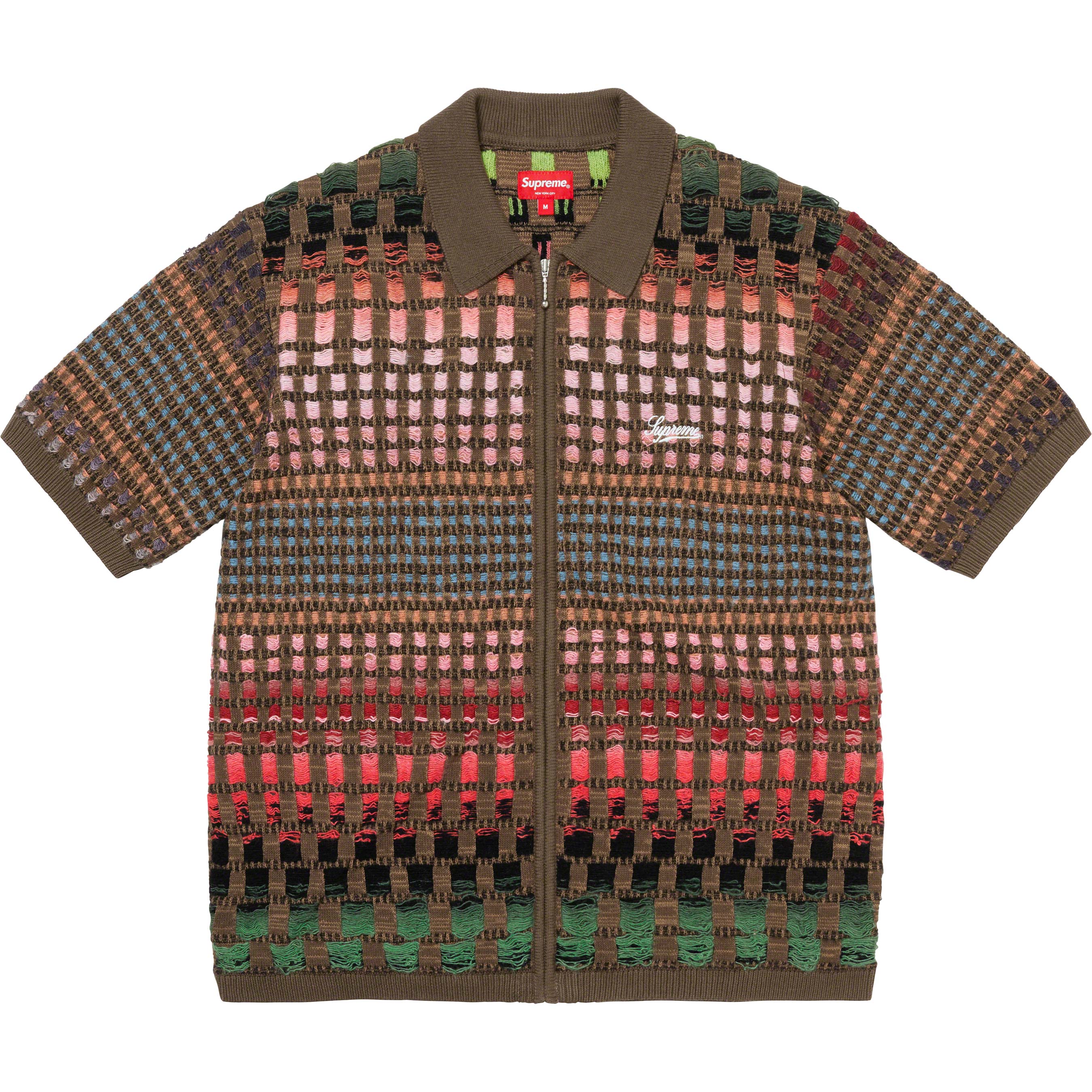 Gradient Grid Zip Up Polo