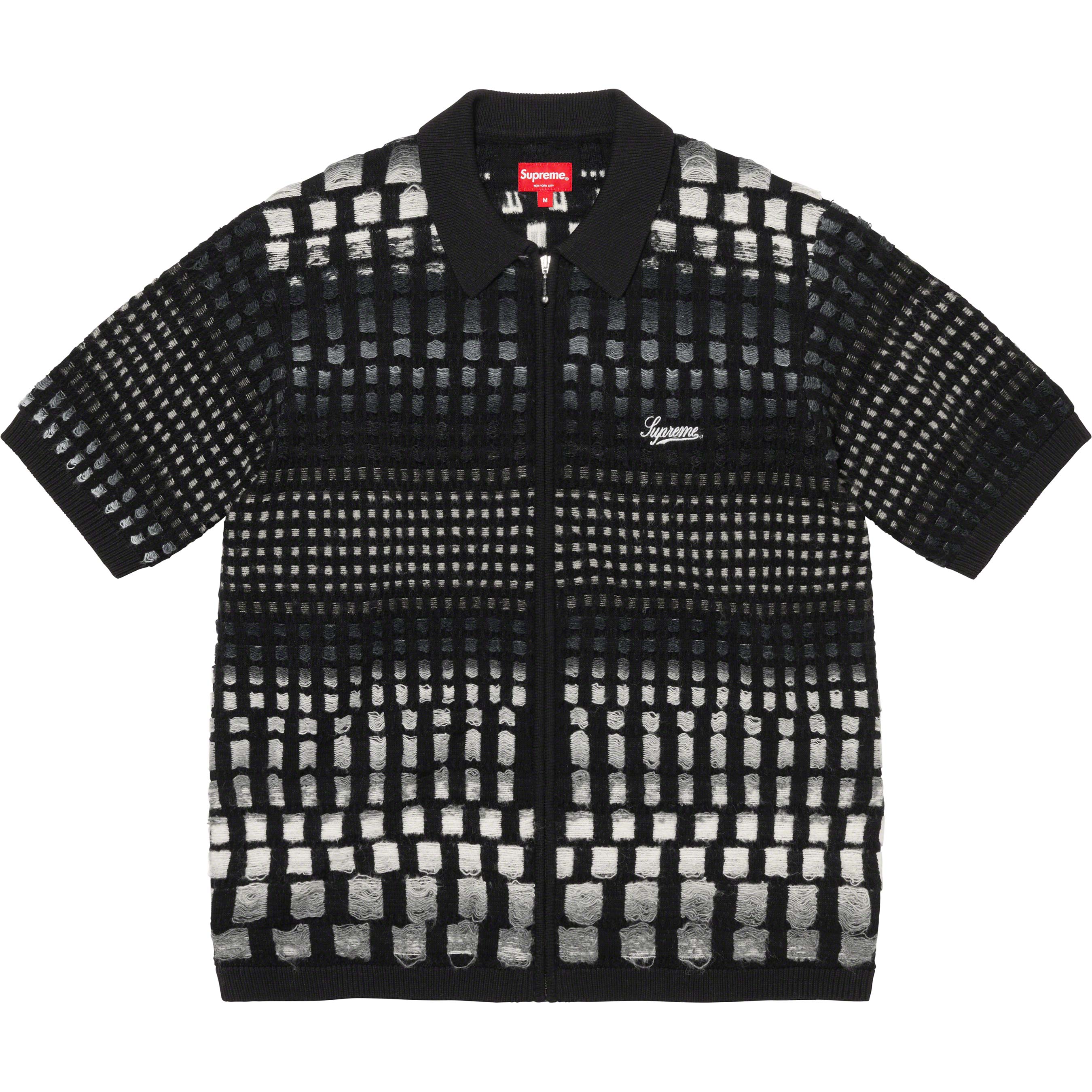 Gradient Grid Zip Up Polo