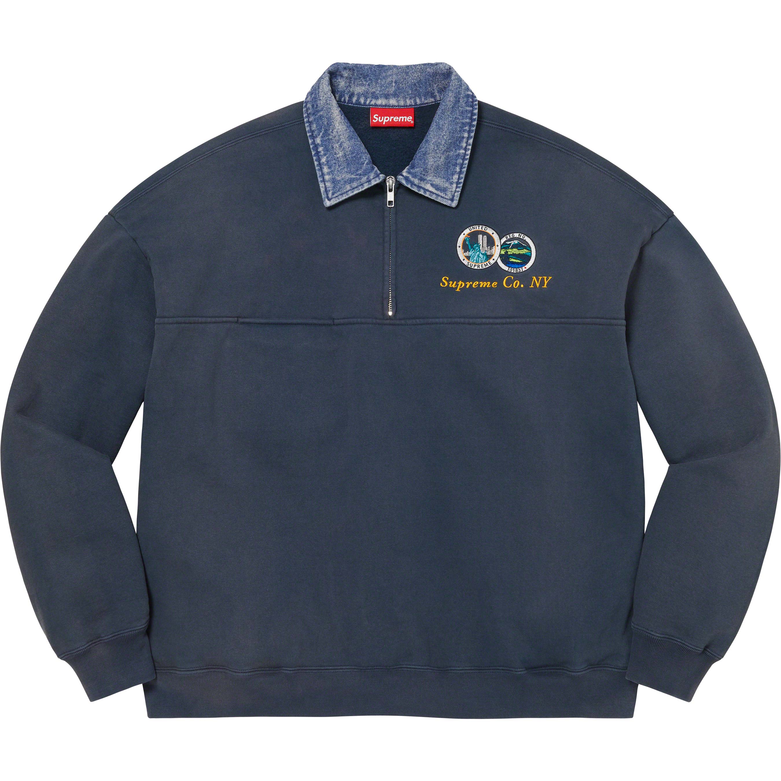 Denim Collar Half Zip Sweatshirt