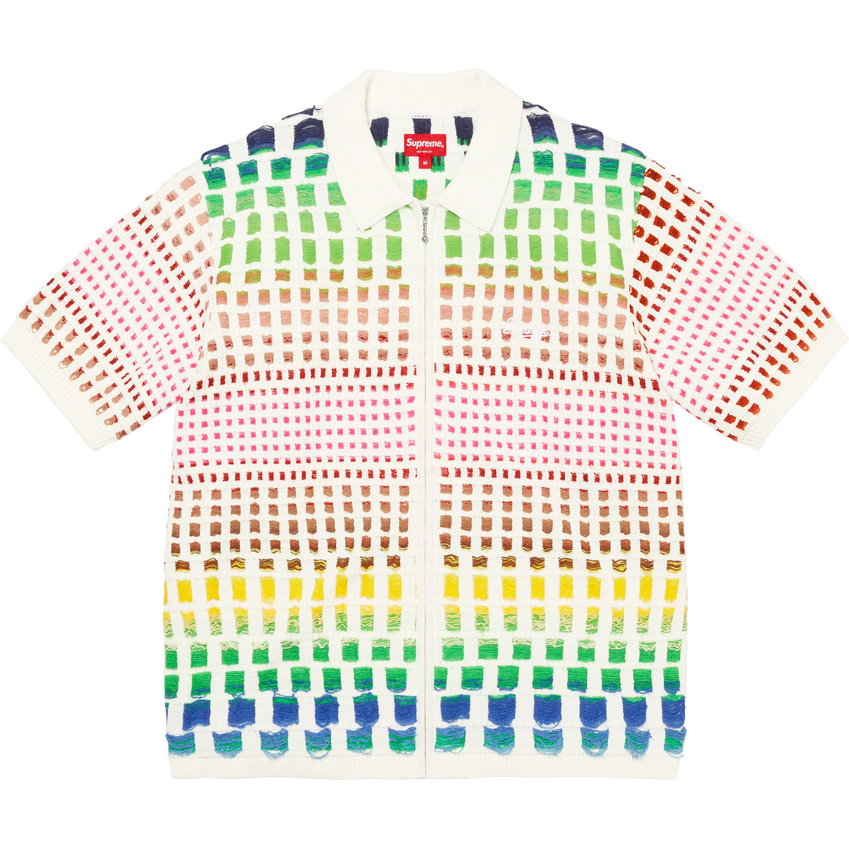 Gradient Grid Zip Up Polo