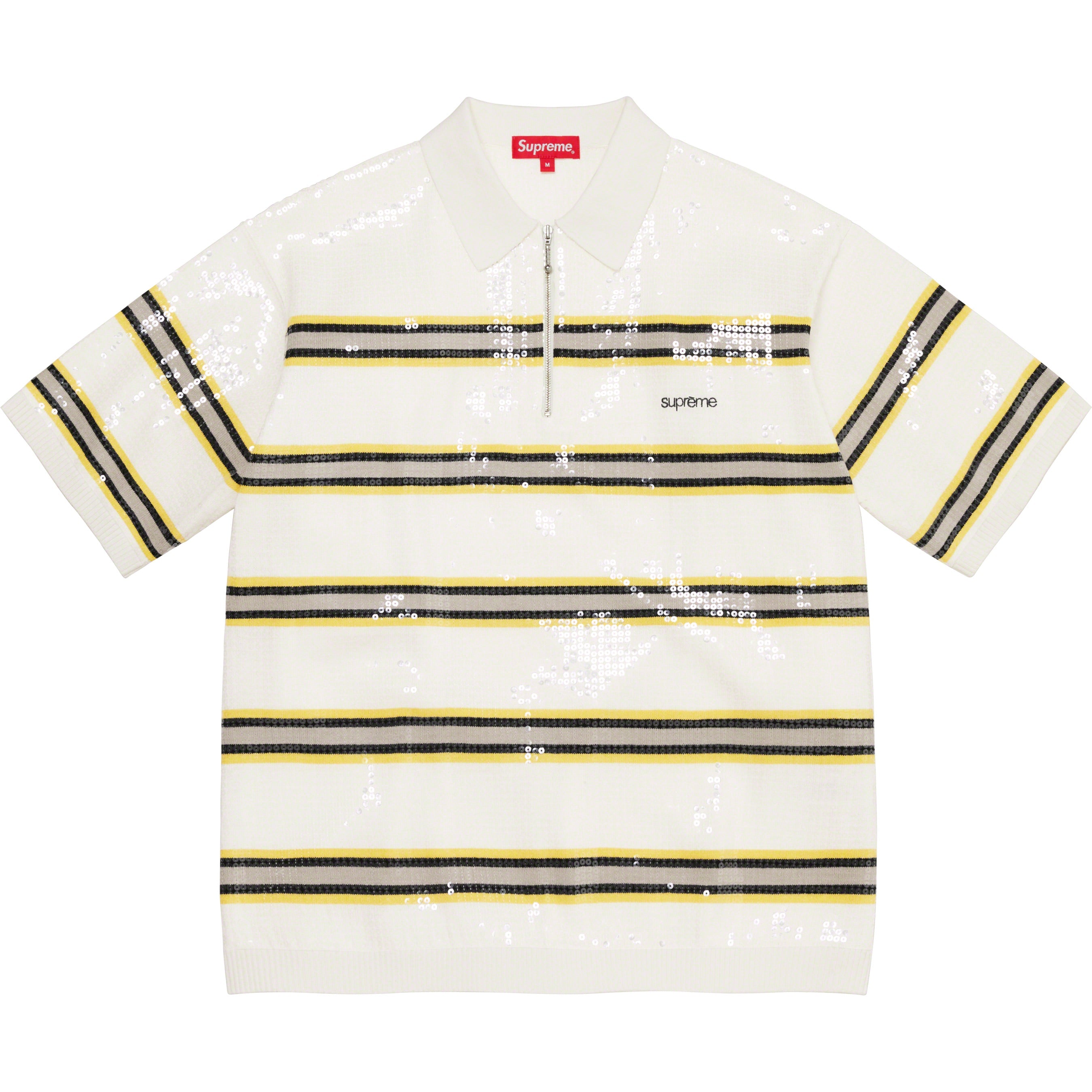 Sequin Stripe Zip Polo