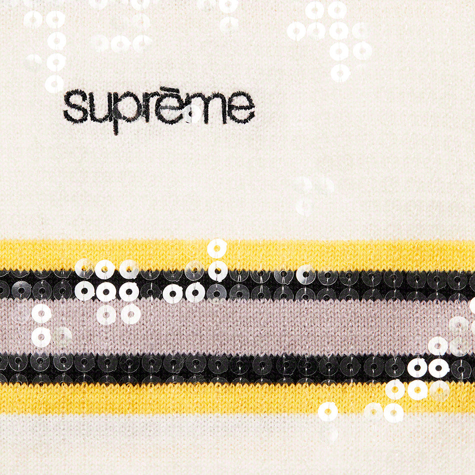 Sequin Stripe Zip Polo