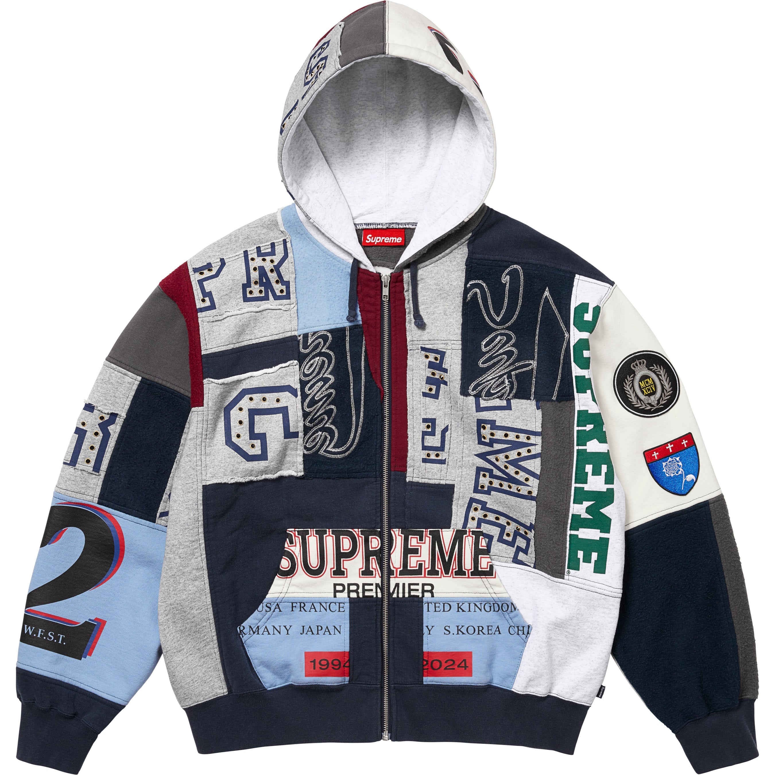 Patchwork Zip Up Hooded Sweatshirt