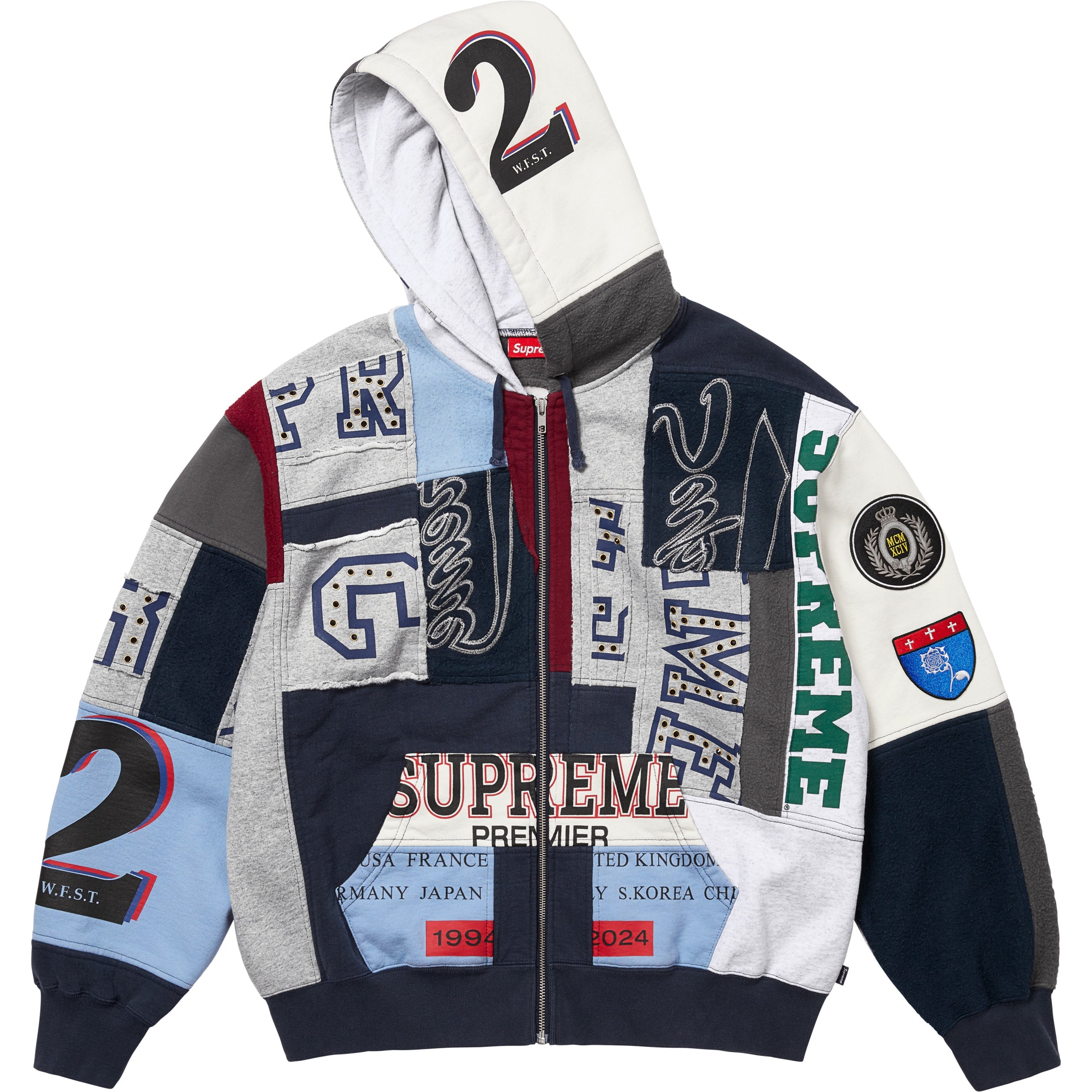 Patchwork Zip Up Hooded Sweatshirt