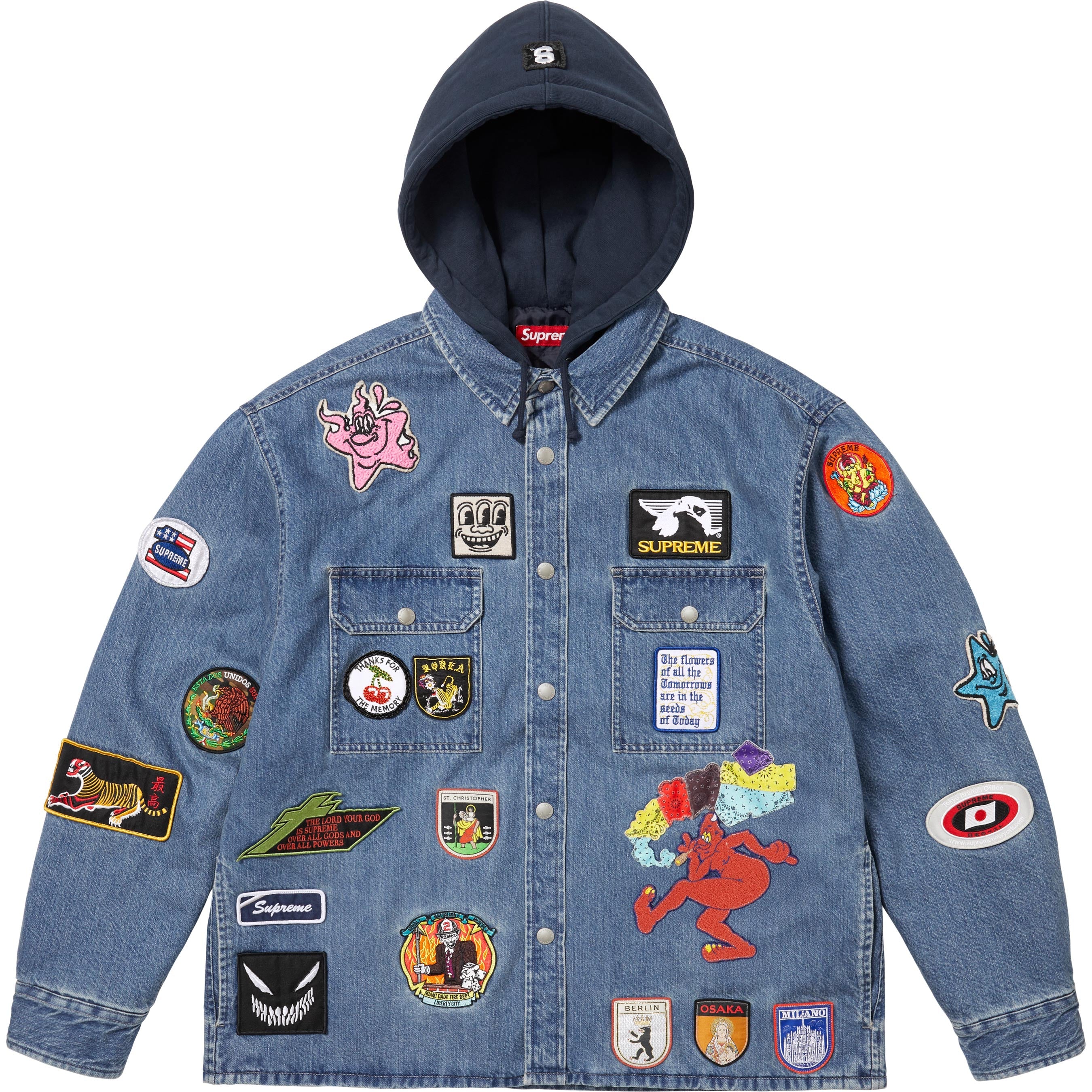 Patches Hooded Zip Up Shirt