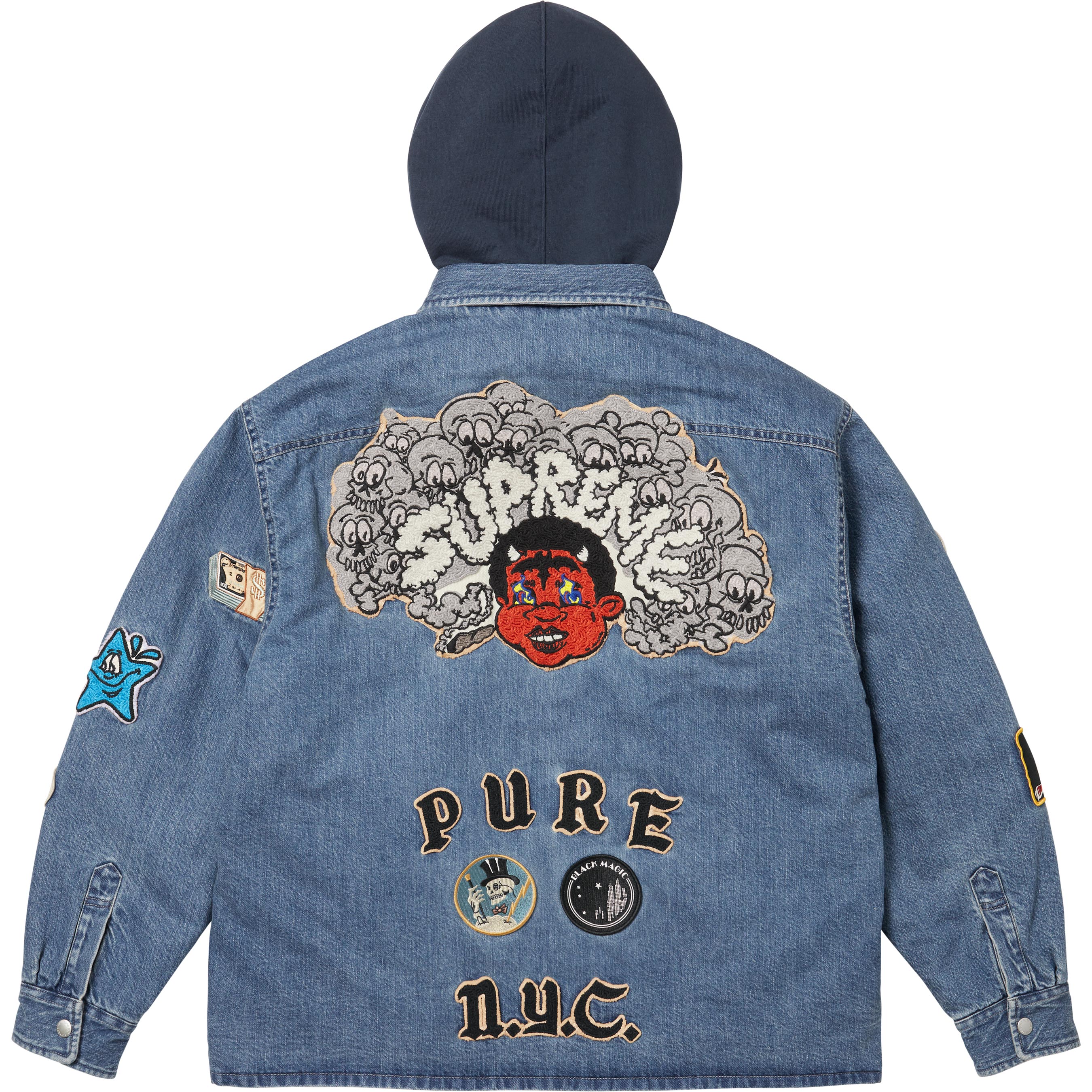 Patches Hooded Zip Up Shirt