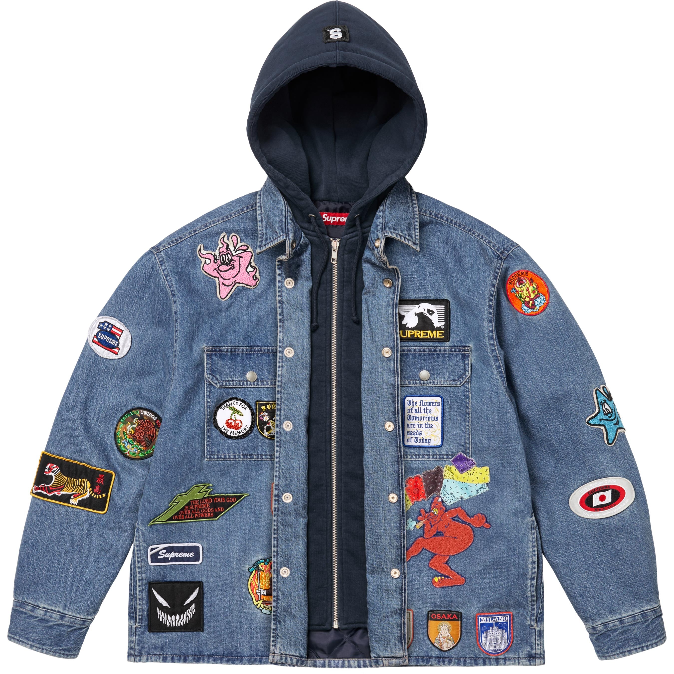 Patches Hooded Zip Up Shirt