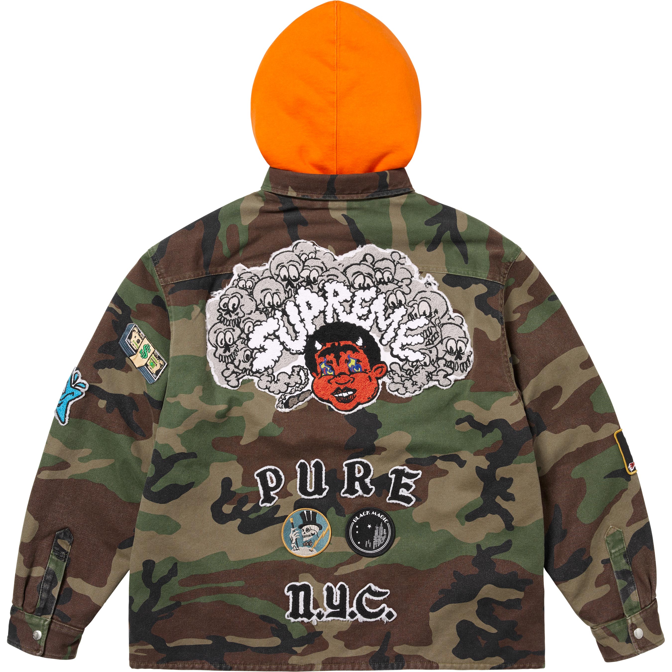 Patches Hooded Zip Up Shirt