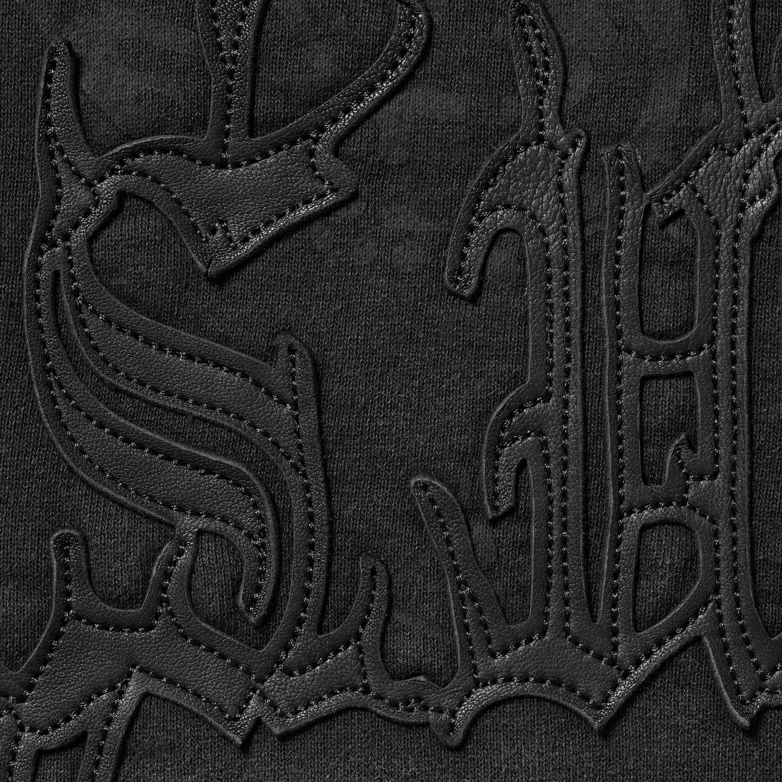 Leather Appliqué Zip Up Hooded Sweatshirt