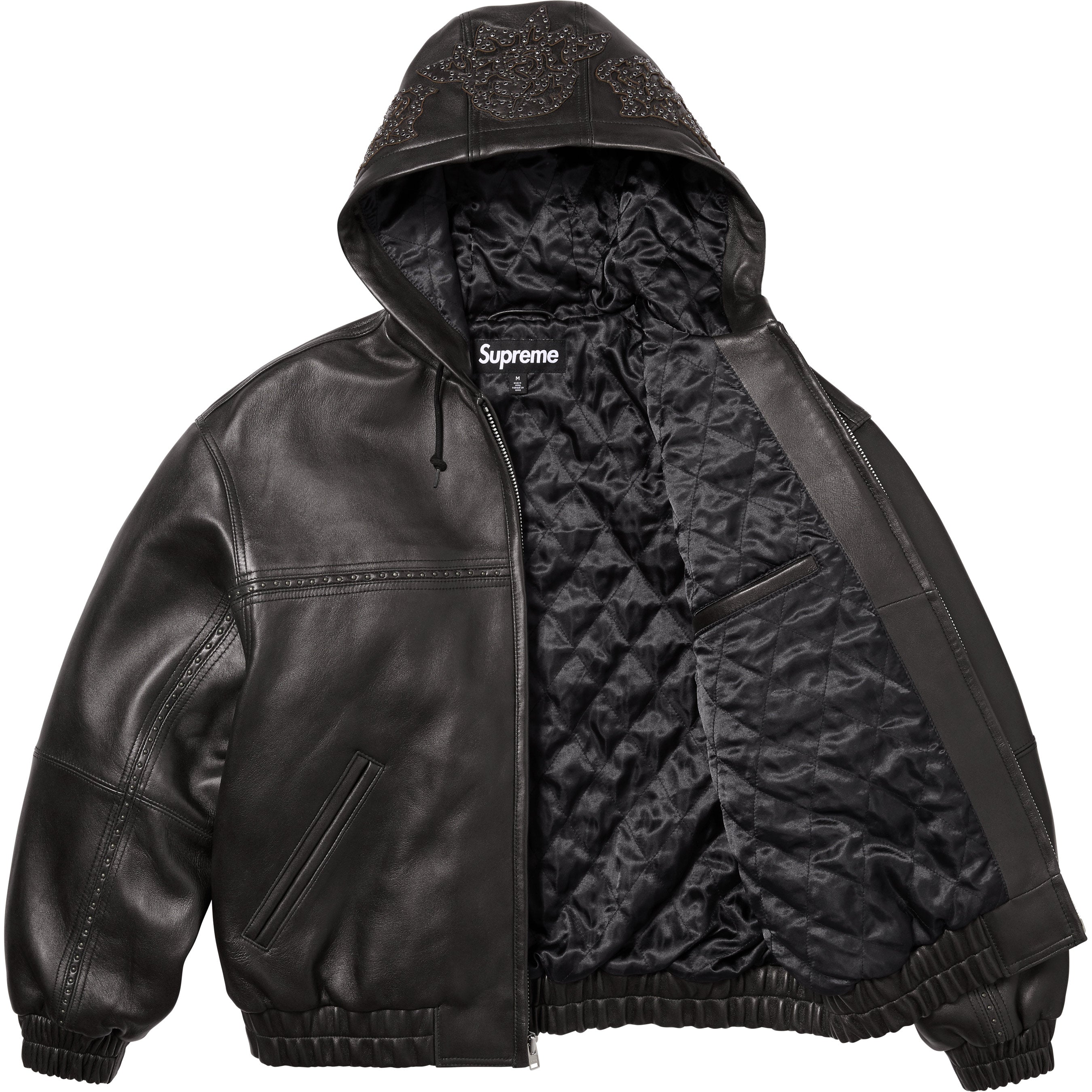 Studded Hooded Leather Jacket